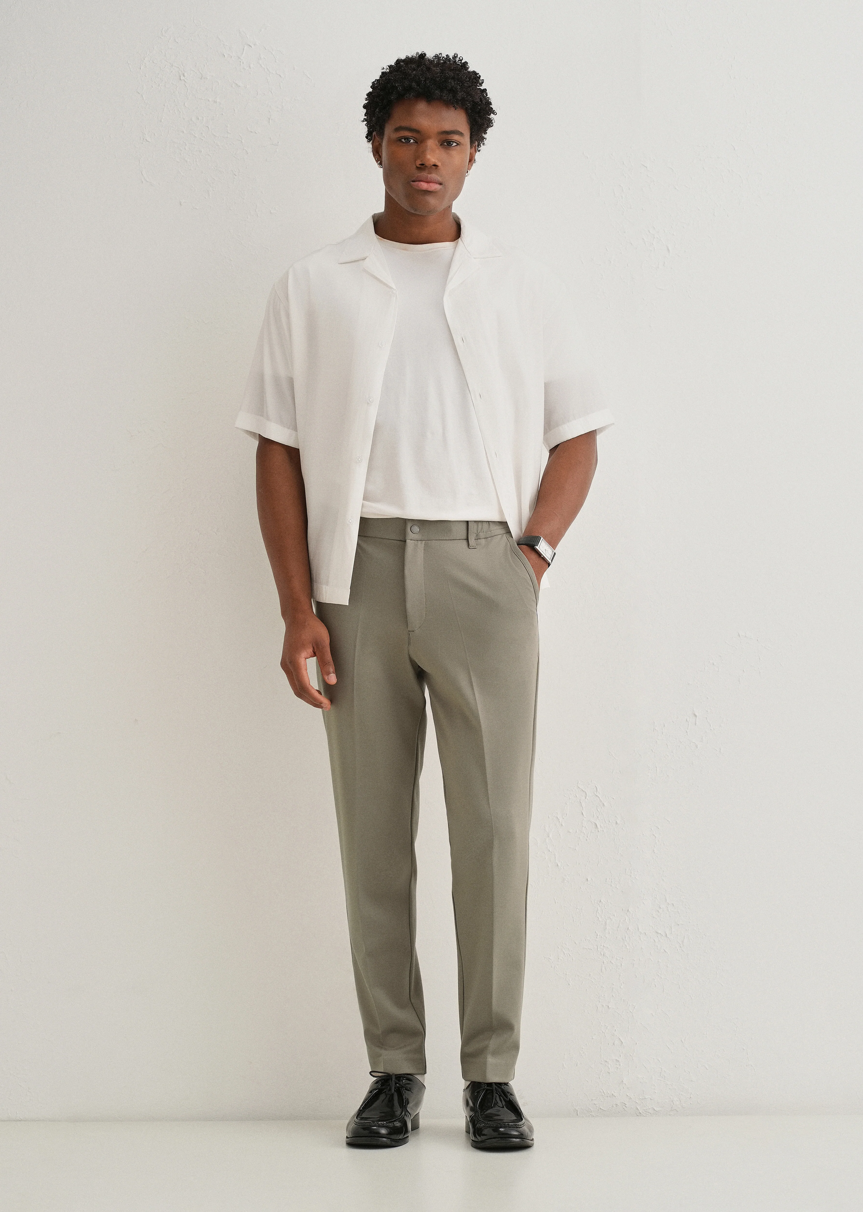 Sage Green Semi Elasticated Slim Fit Trouser - Image 3