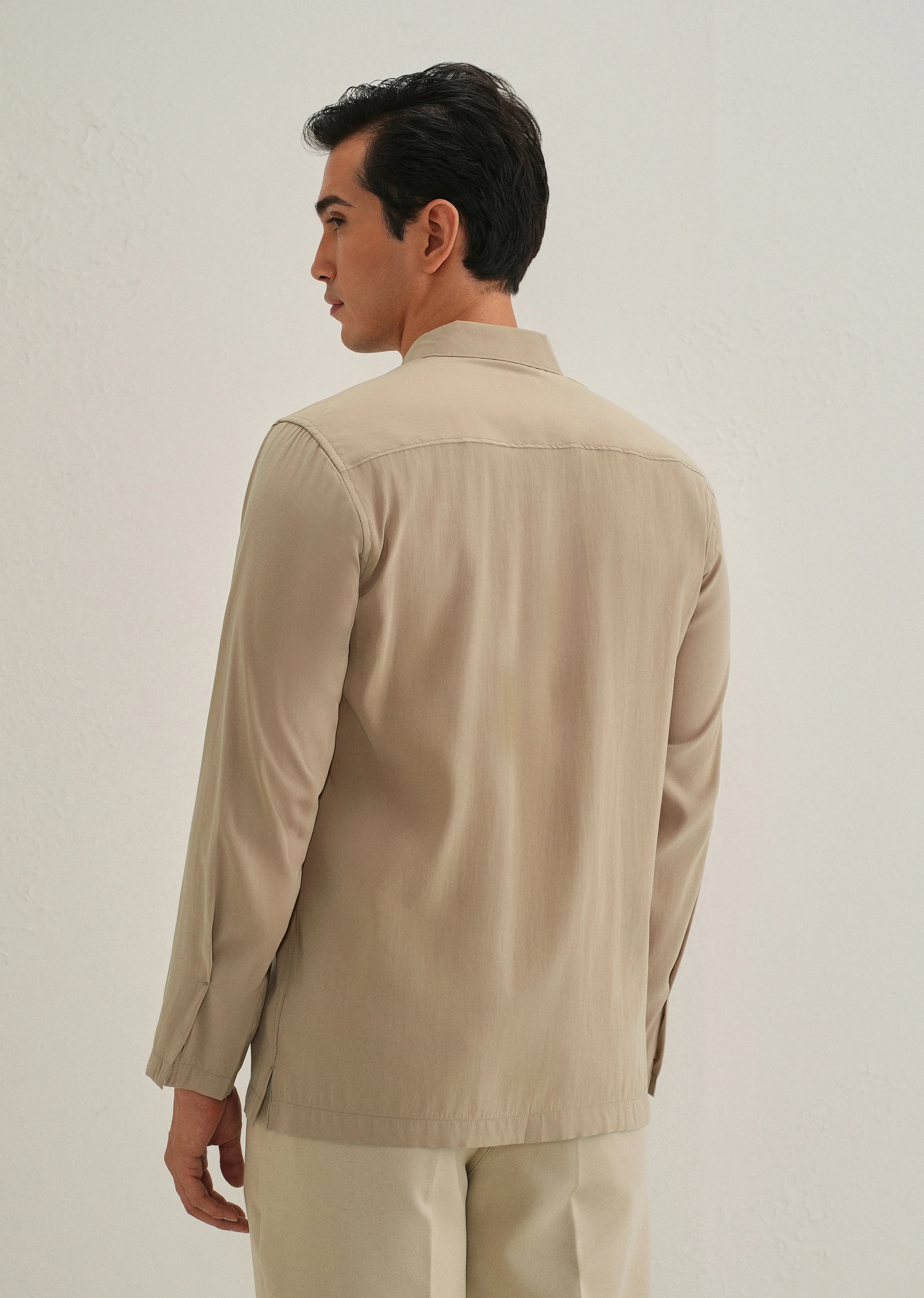 Sand Brown Loop Button-Down Plain Shirt - Image 4