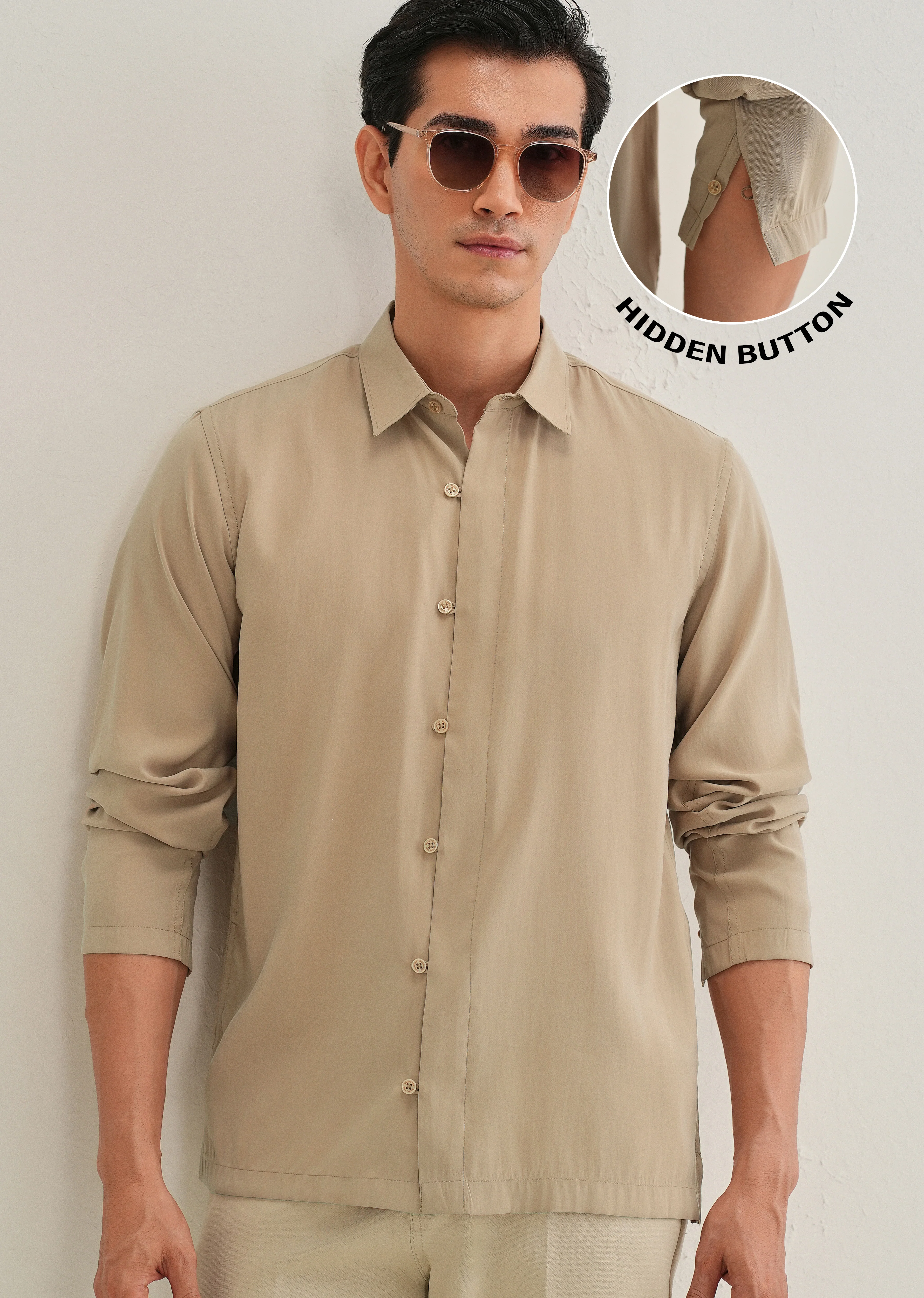 Sand Brown Loop Button-Down Plain Shirt - Image 8