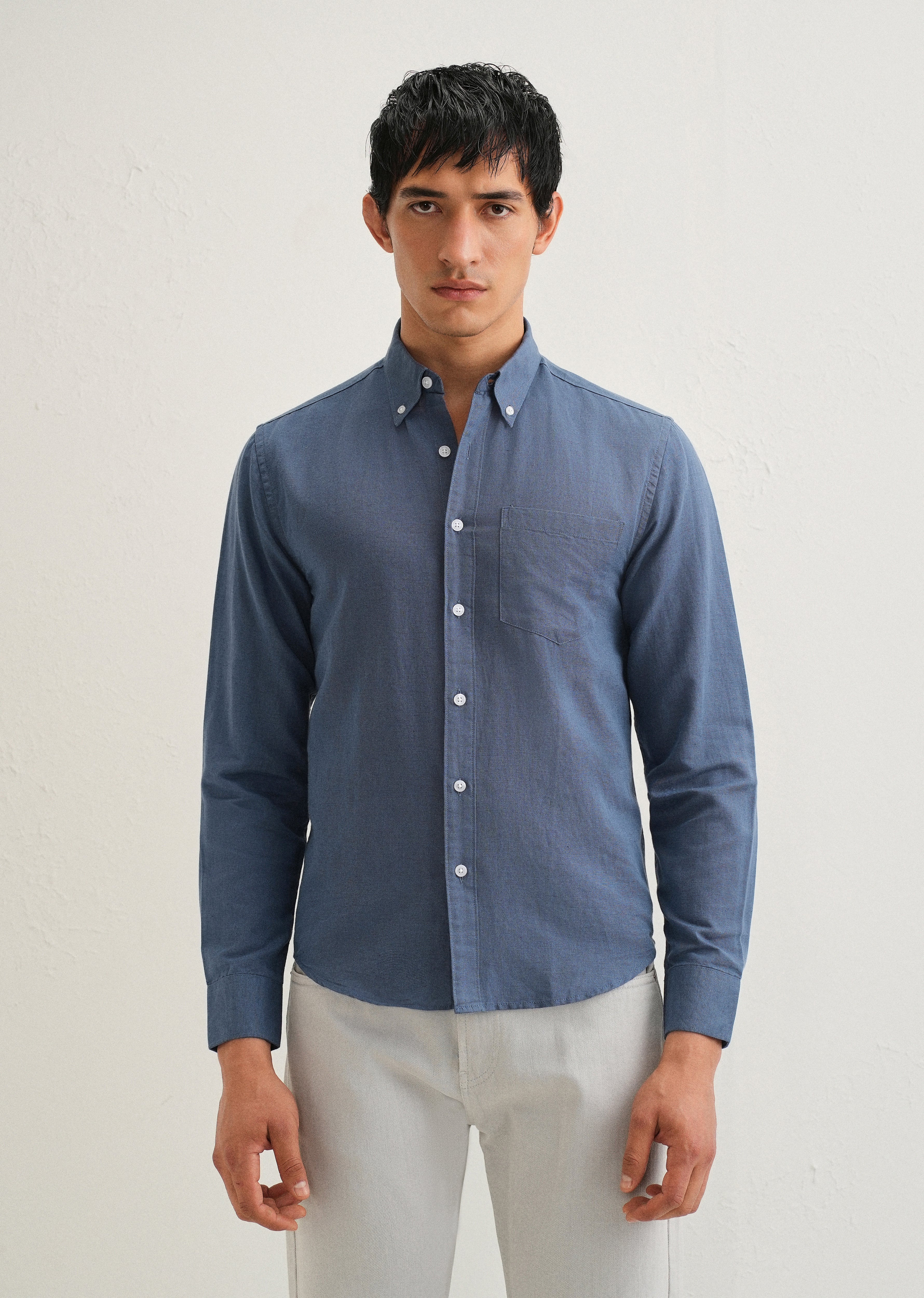 Sapphire Blue Cotton Linen Shirt - Image 3