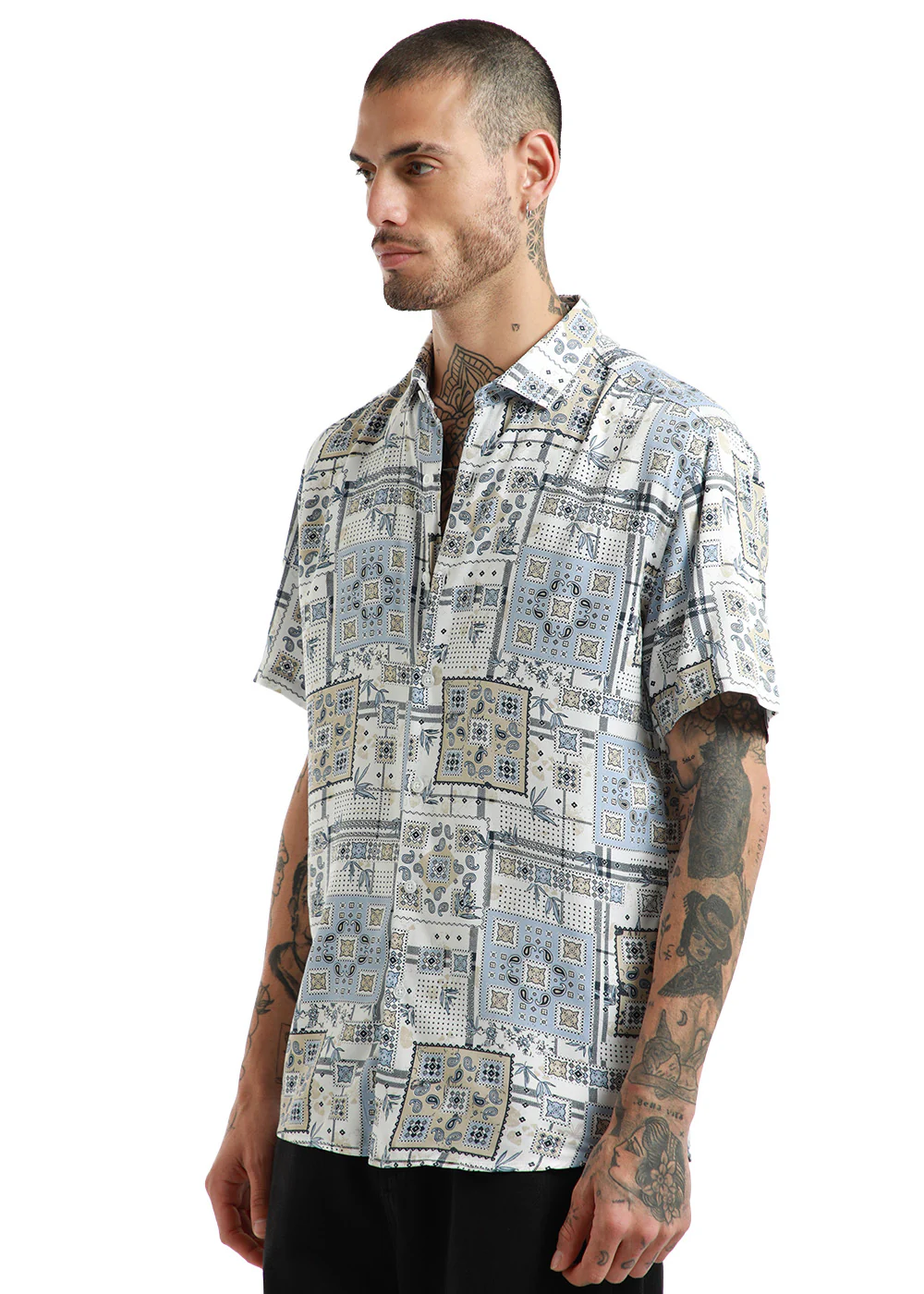 Scarf Print Half Sleeve Shirt - Image 3