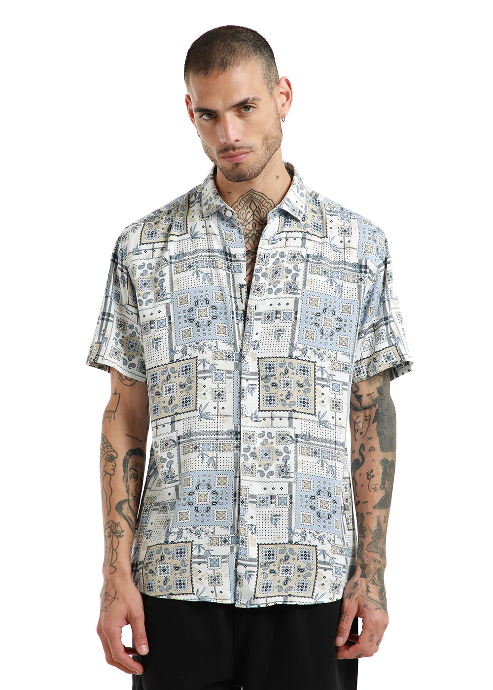 Scarf Print Half Sleeve Shirt - Image 4