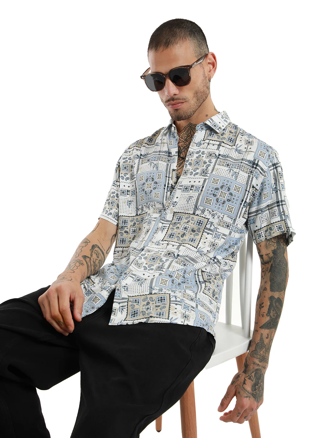 Scarf Print Half Sleeve Shirt - Image 6