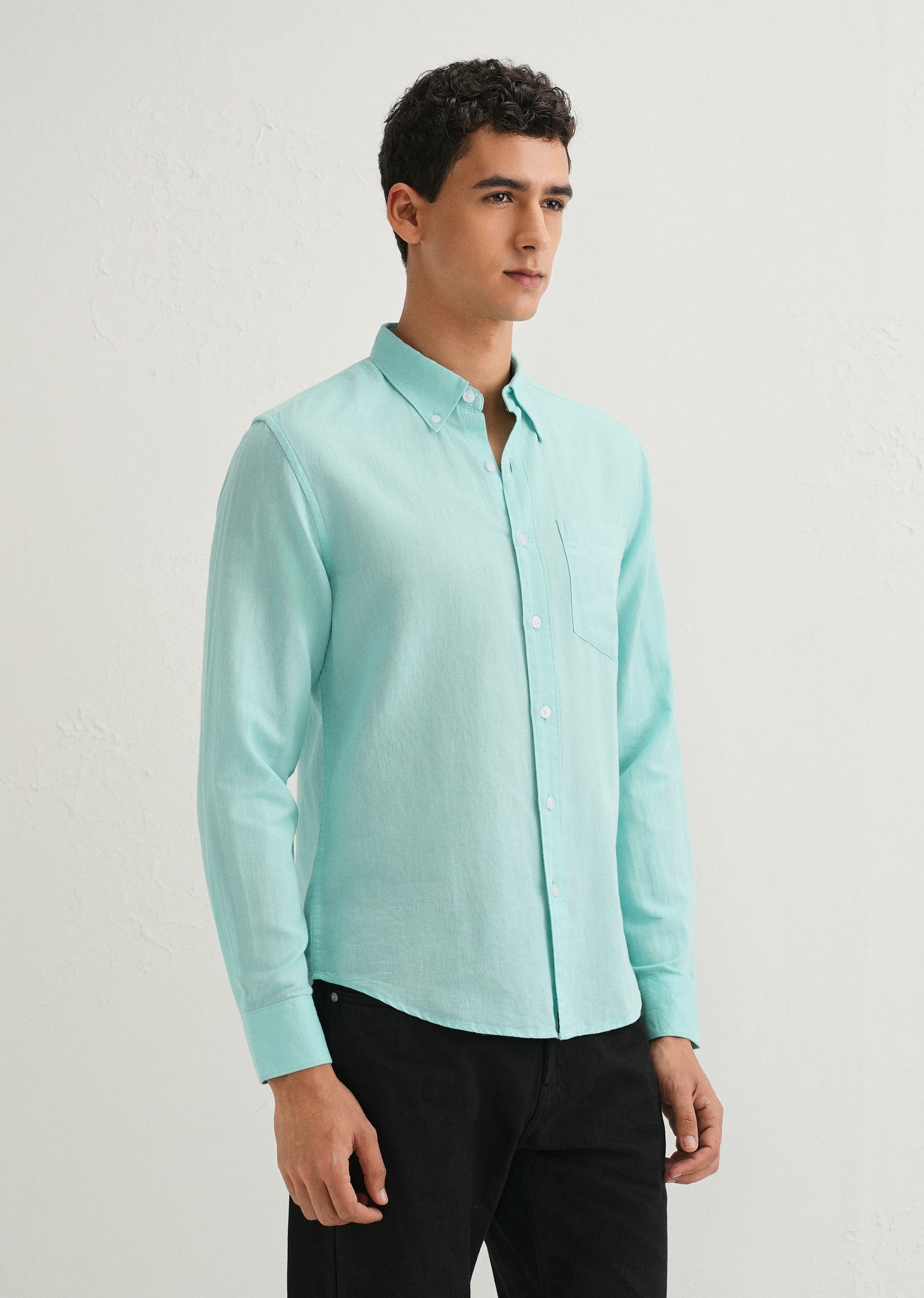 Sea Blue Cotton Linen Shirt - Image 4