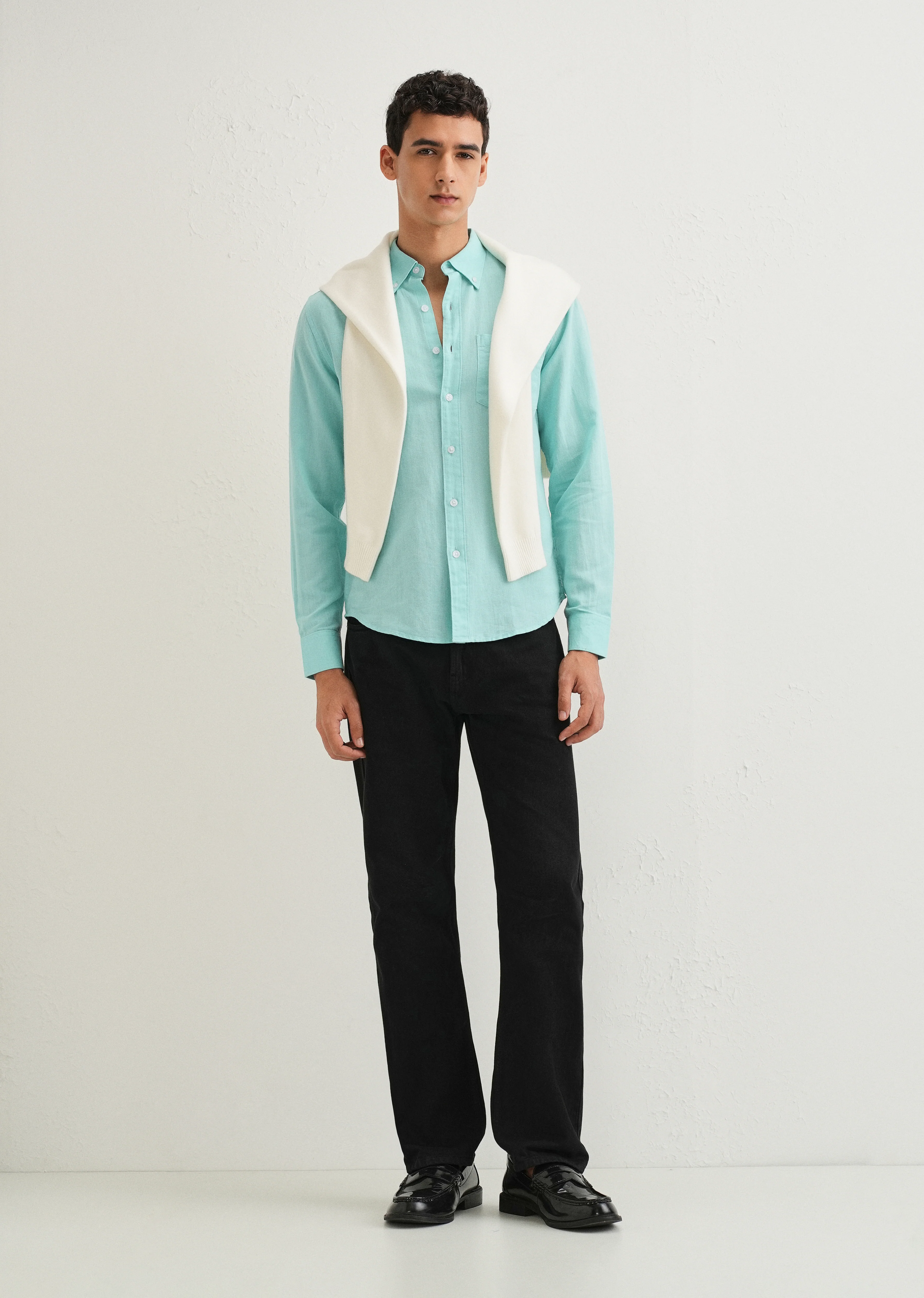 Sea Blue Cotton Linen Shirt - Image 6