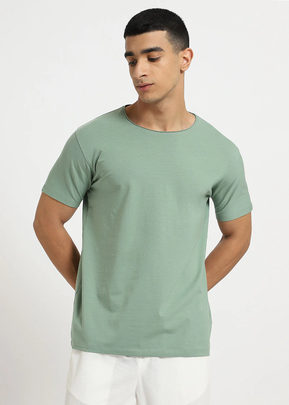 Sea Green Plain Round Neck T-shirt - Image 4