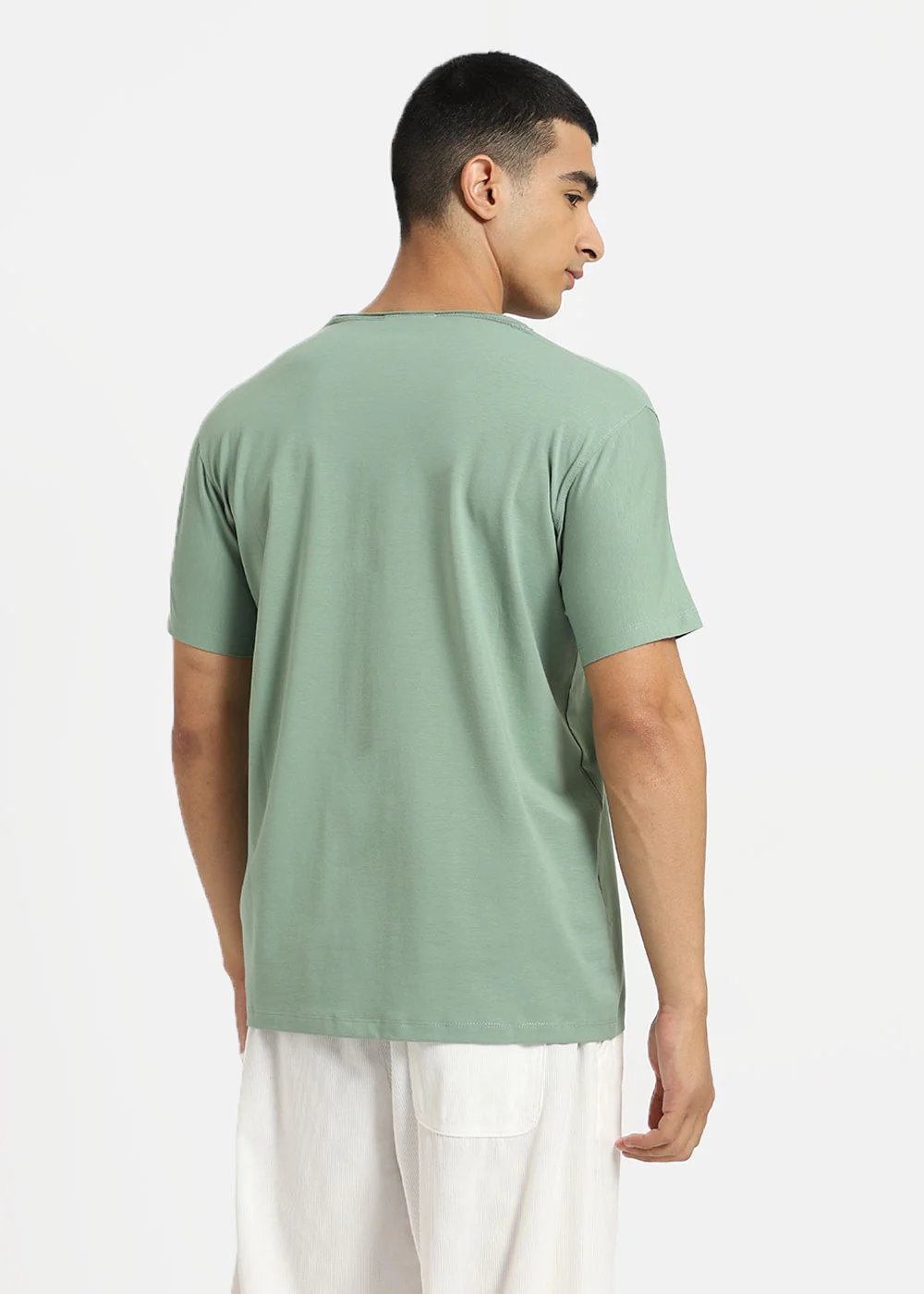 Sea Green Plain Round Neck T-shirt - Image 5