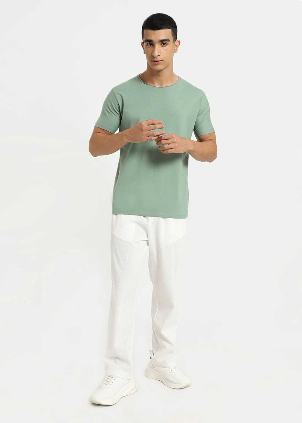 Sea Green Plain Round Neck T-shirt - Image 7
