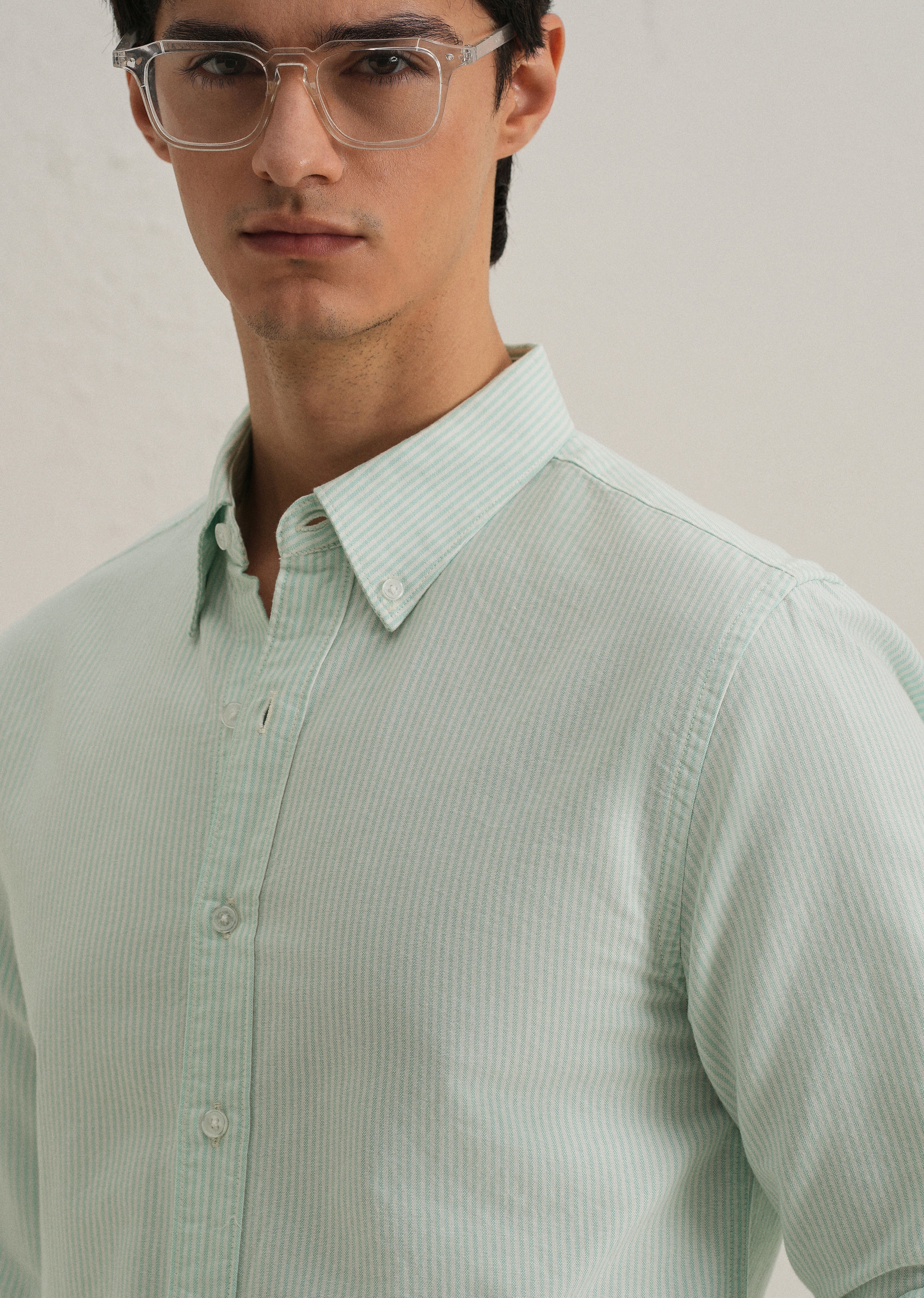 Sea Green Vertical Striped Cotton Shirt - Image 2