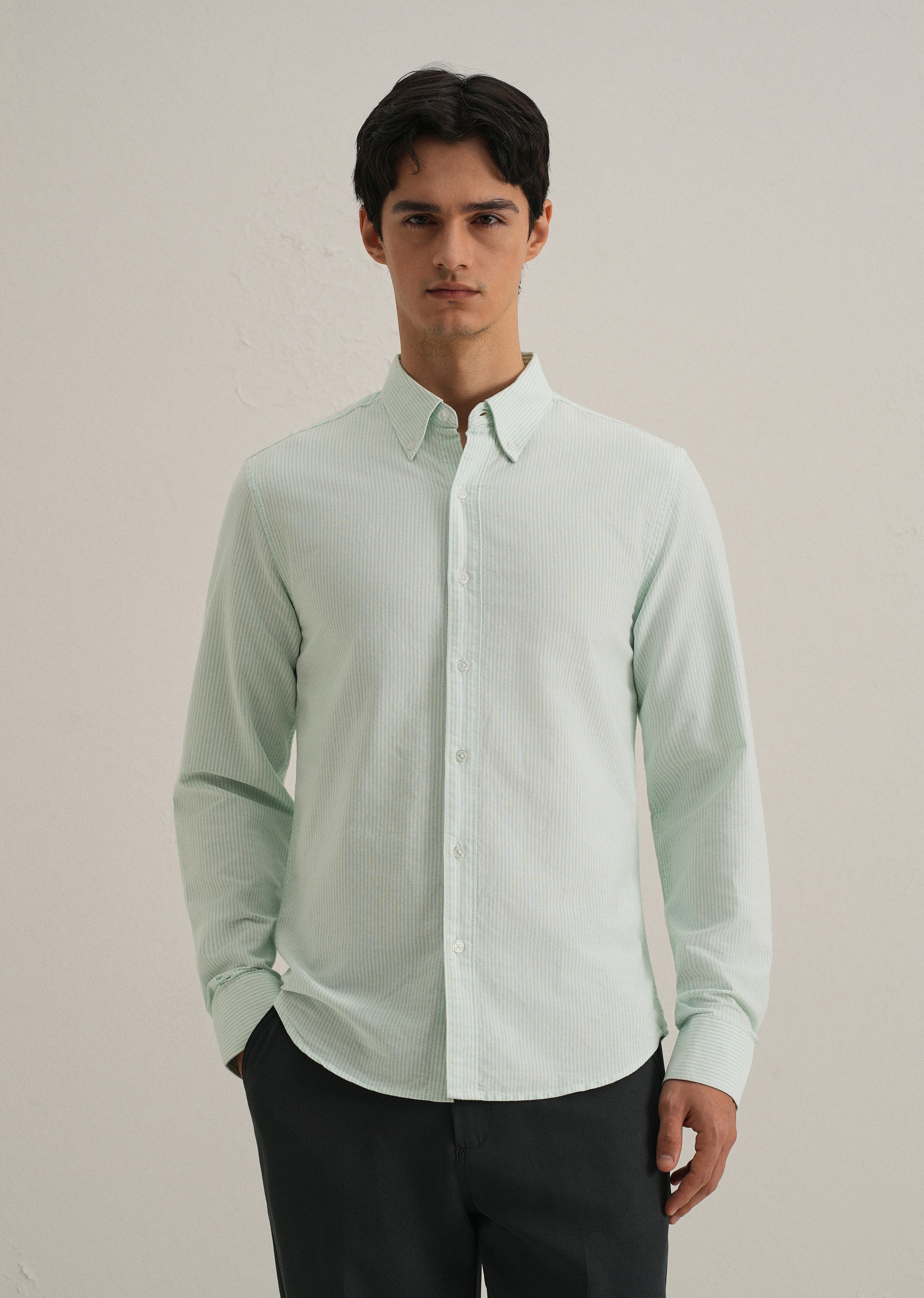 Sea Green Vertical Striped Cotton Shirt - Image 3