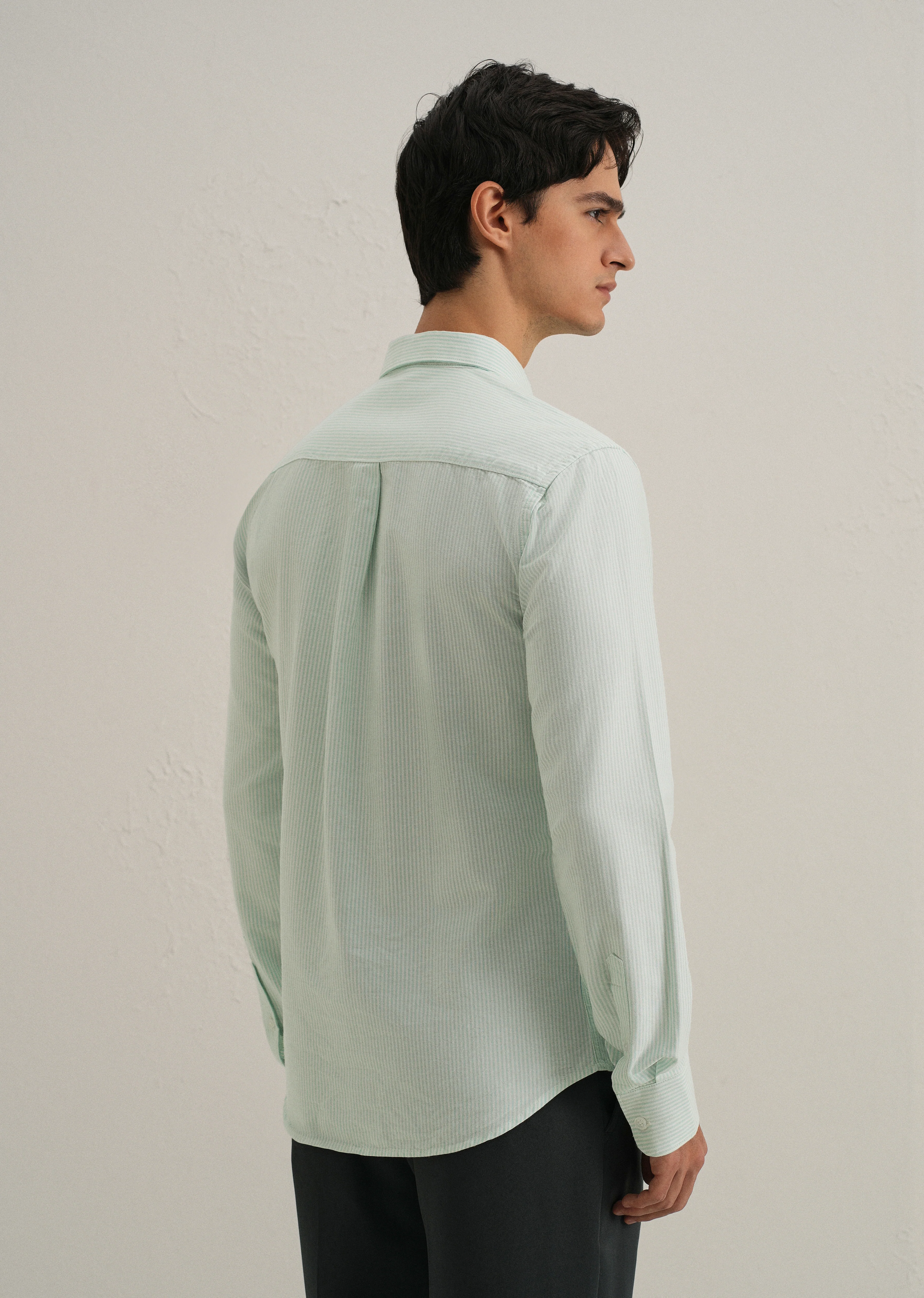 Sea Green Vertical Striped Cotton Shirt - Image 4