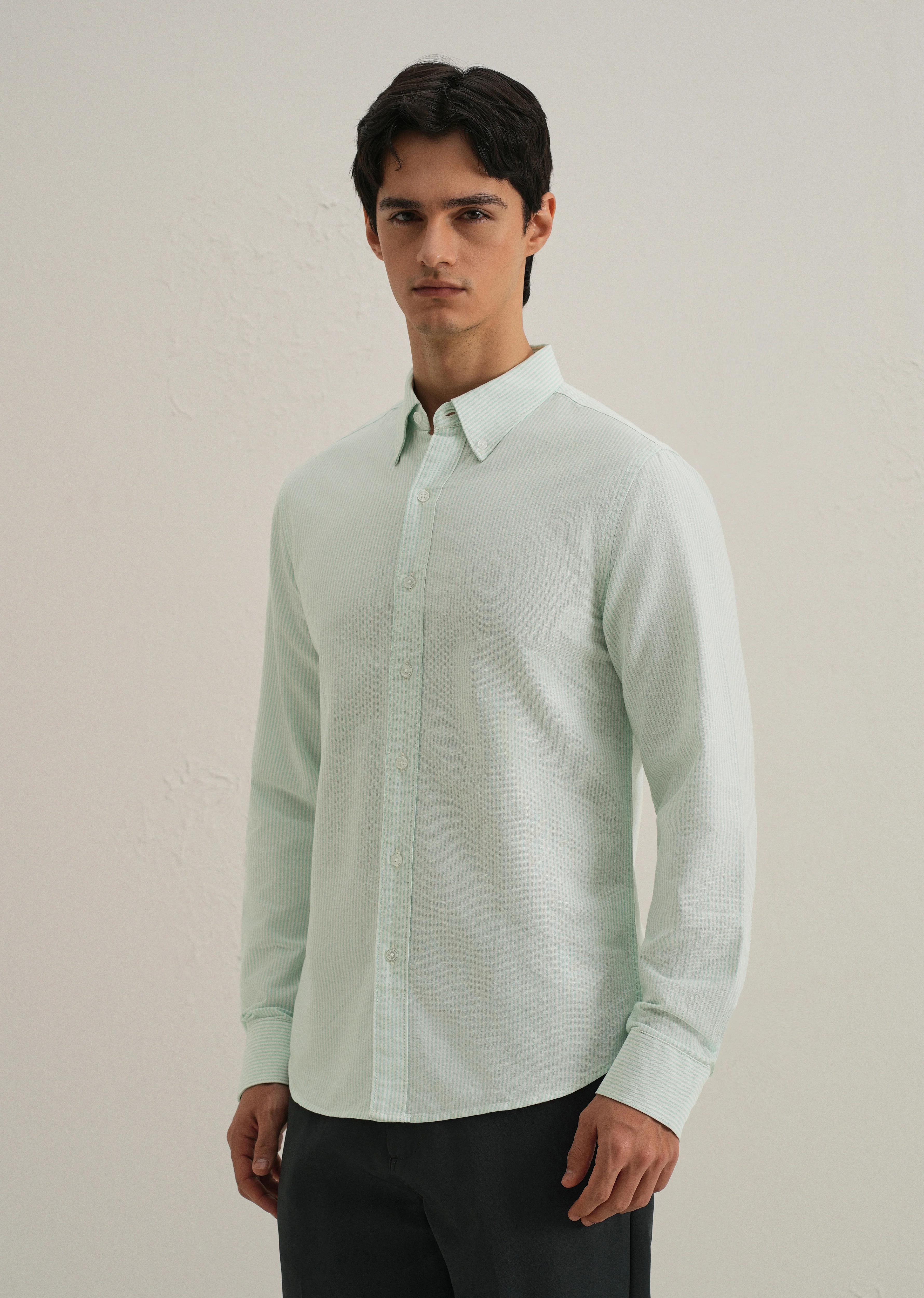 Sea Green Vertical Striped Cotton Shirt - Image 5