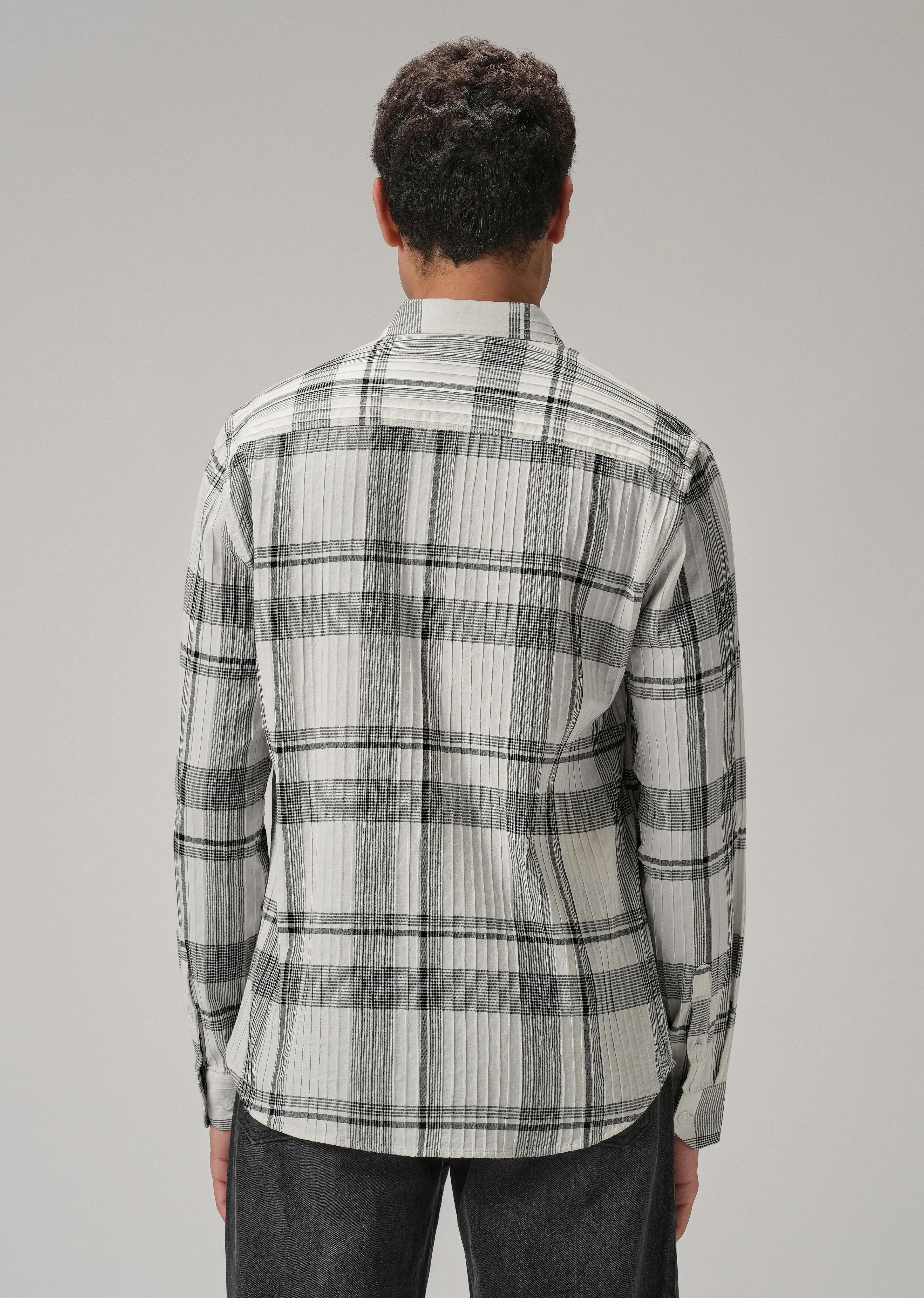 Self Pleat White Check Shirt - Image 2