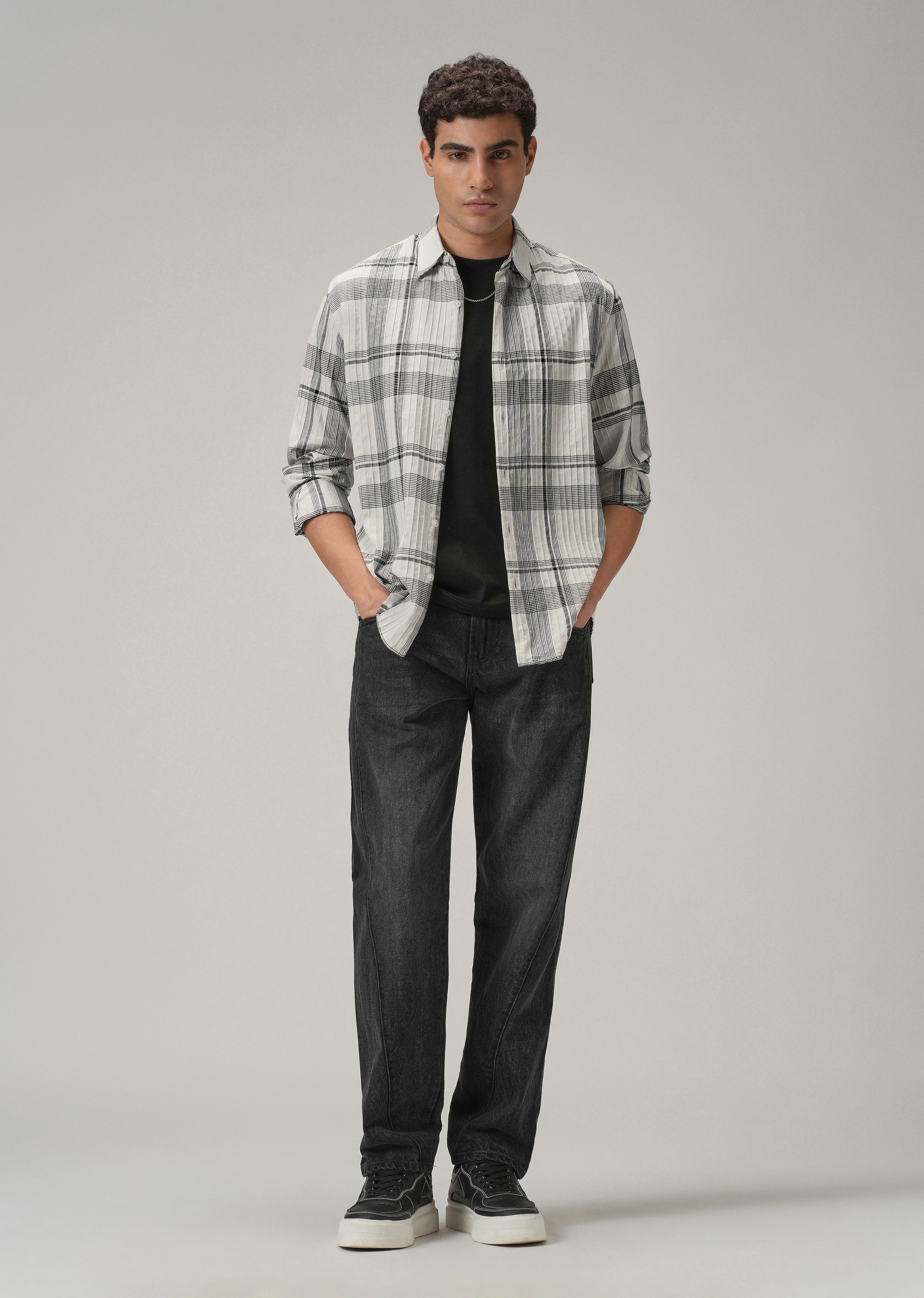 Self Pleat White Check Shirt - Image 6