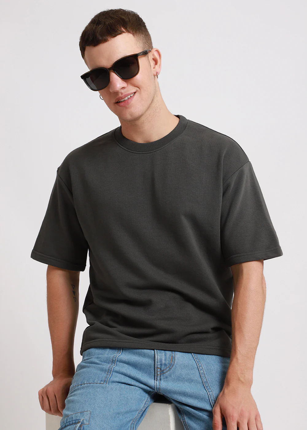 Shadow Gray Plain Oversized Basic T-shirt - Image 2