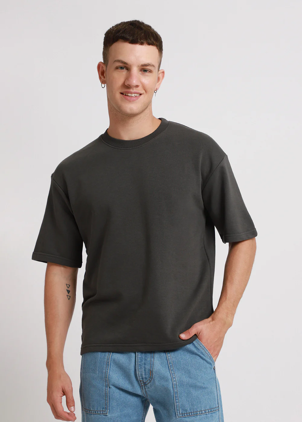Shadow Gray Plain Oversized Basic T-shirt - Image 4