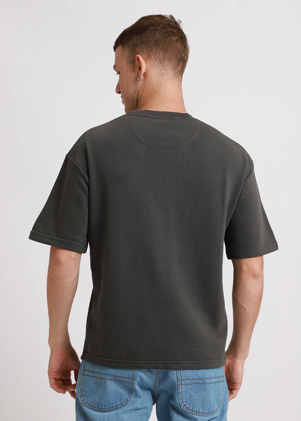 Shadow Gray Plain Oversized Basic T-shirt - Image 6