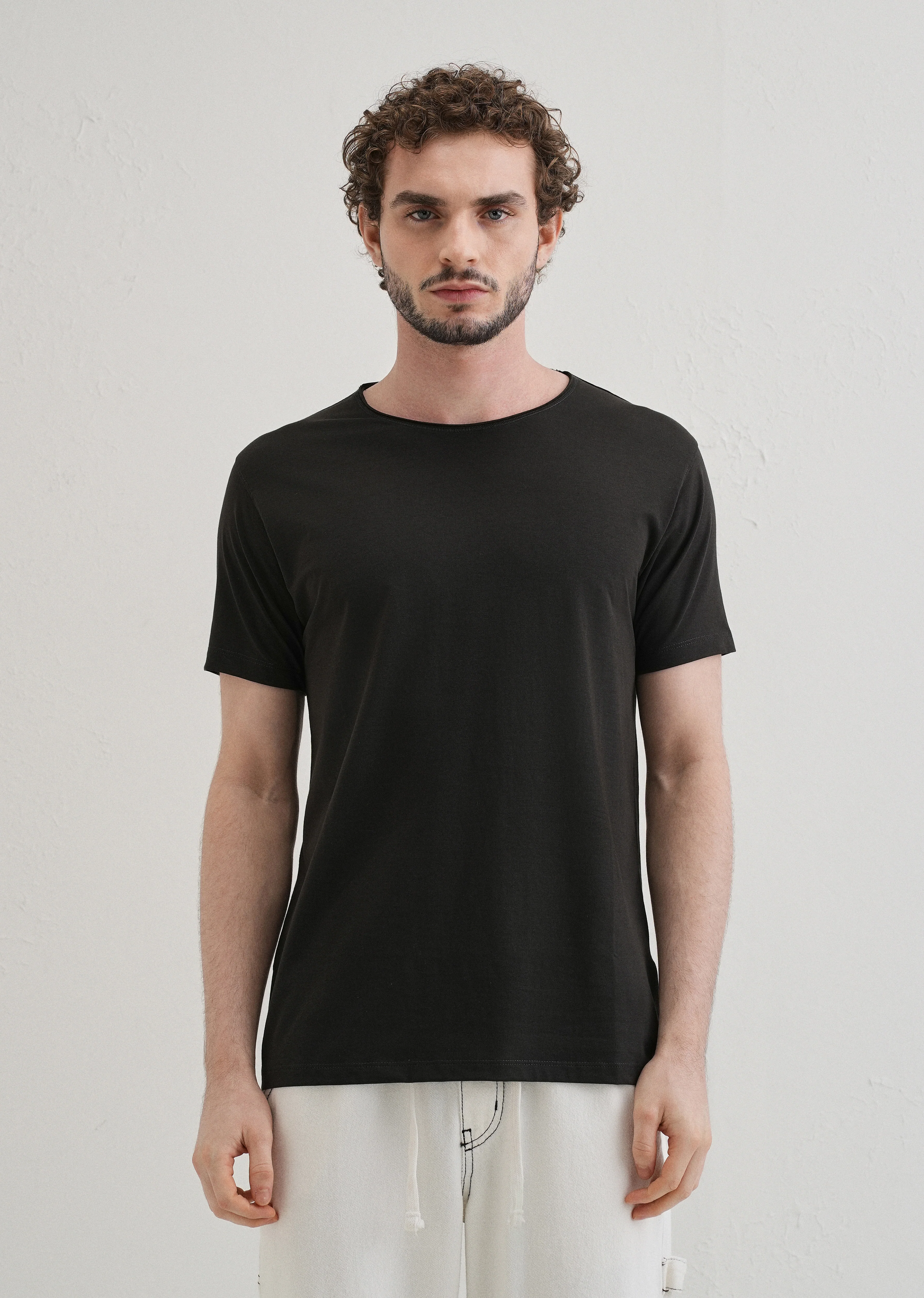 Shadow Gray Plain Round Neck T-shirt - Image 3