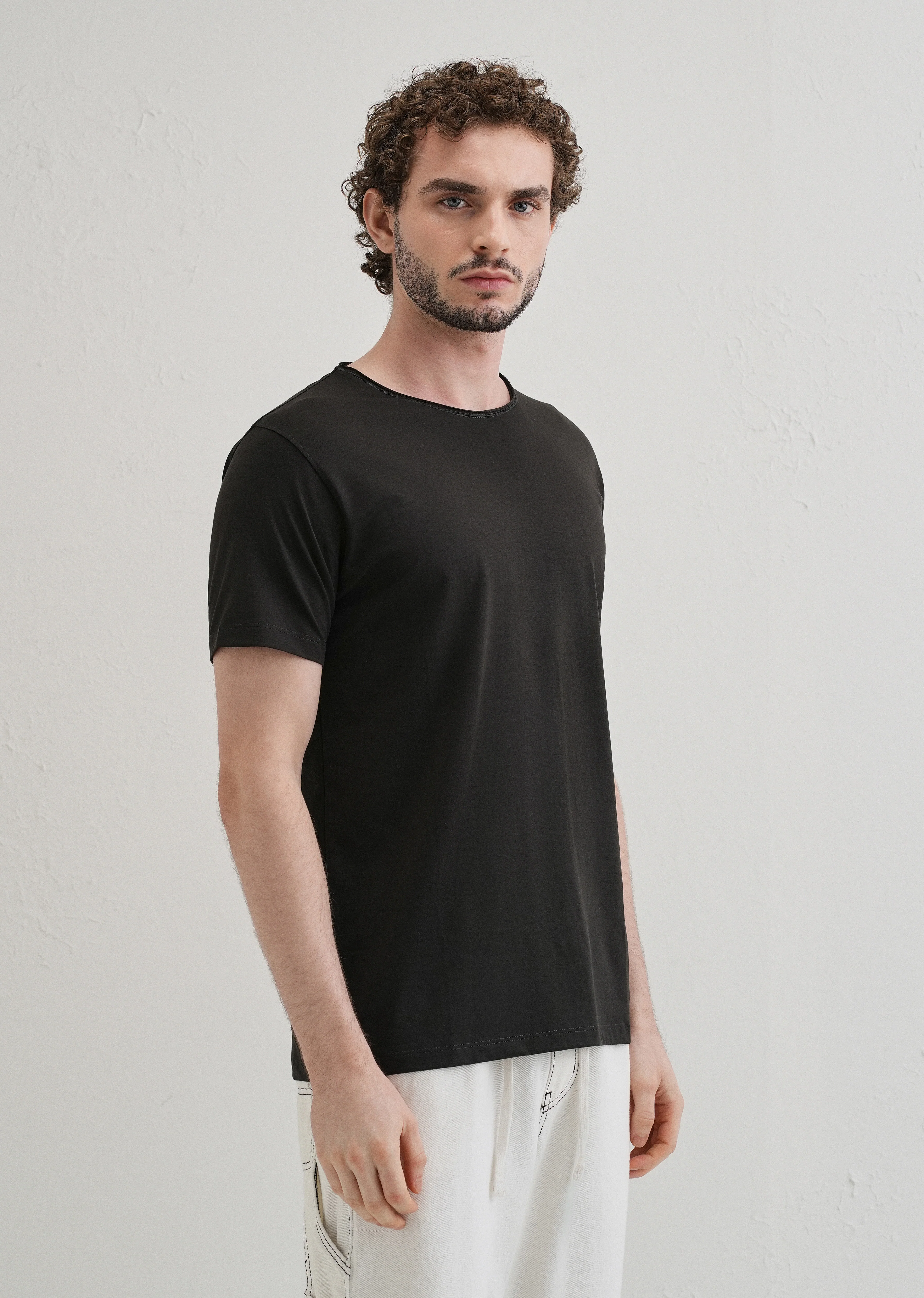 Shadow Gray Plain Round Neck T-shirt - Image 4