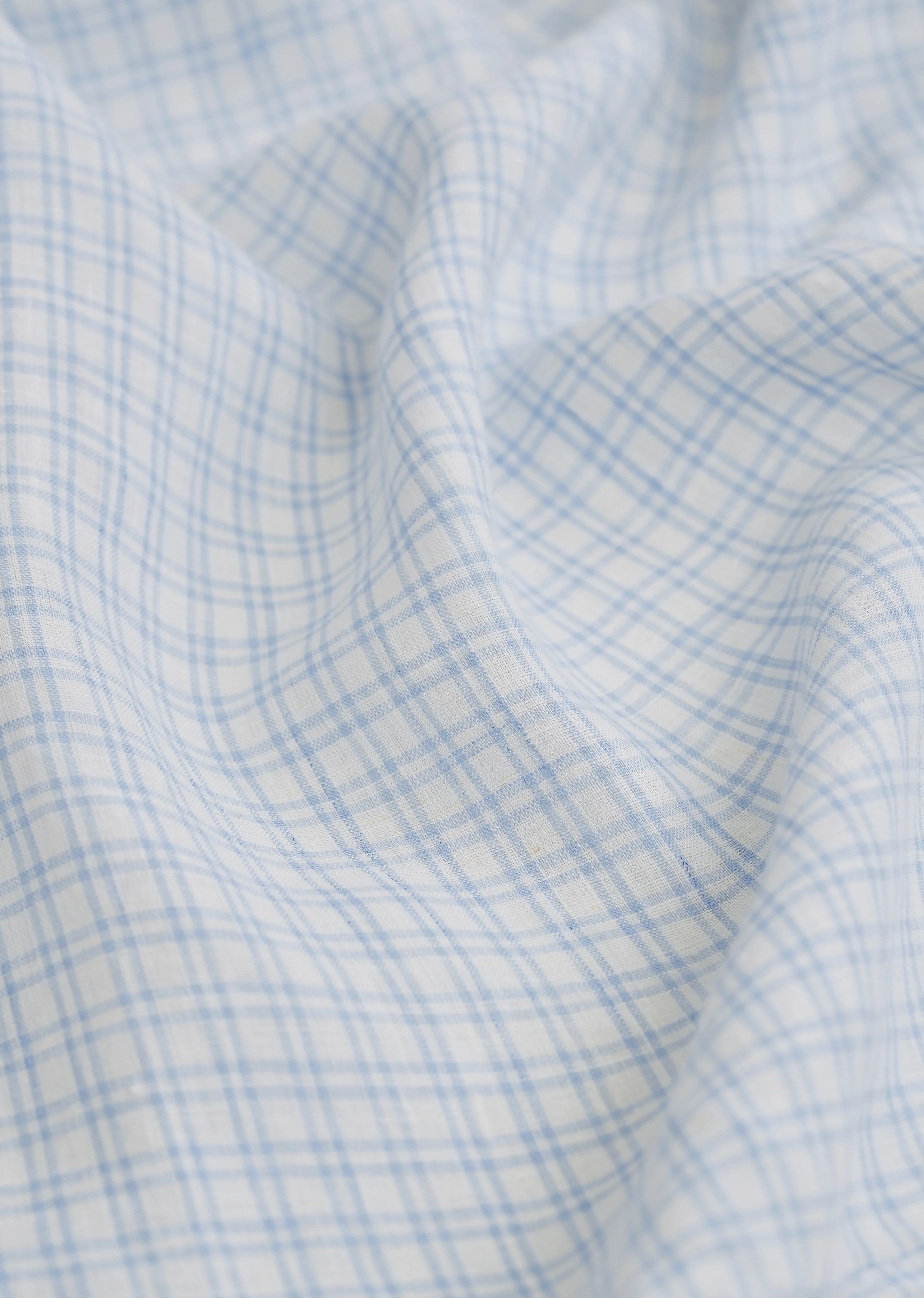 Sky Blue 100% Pure Linen Check Shirt - Image 3