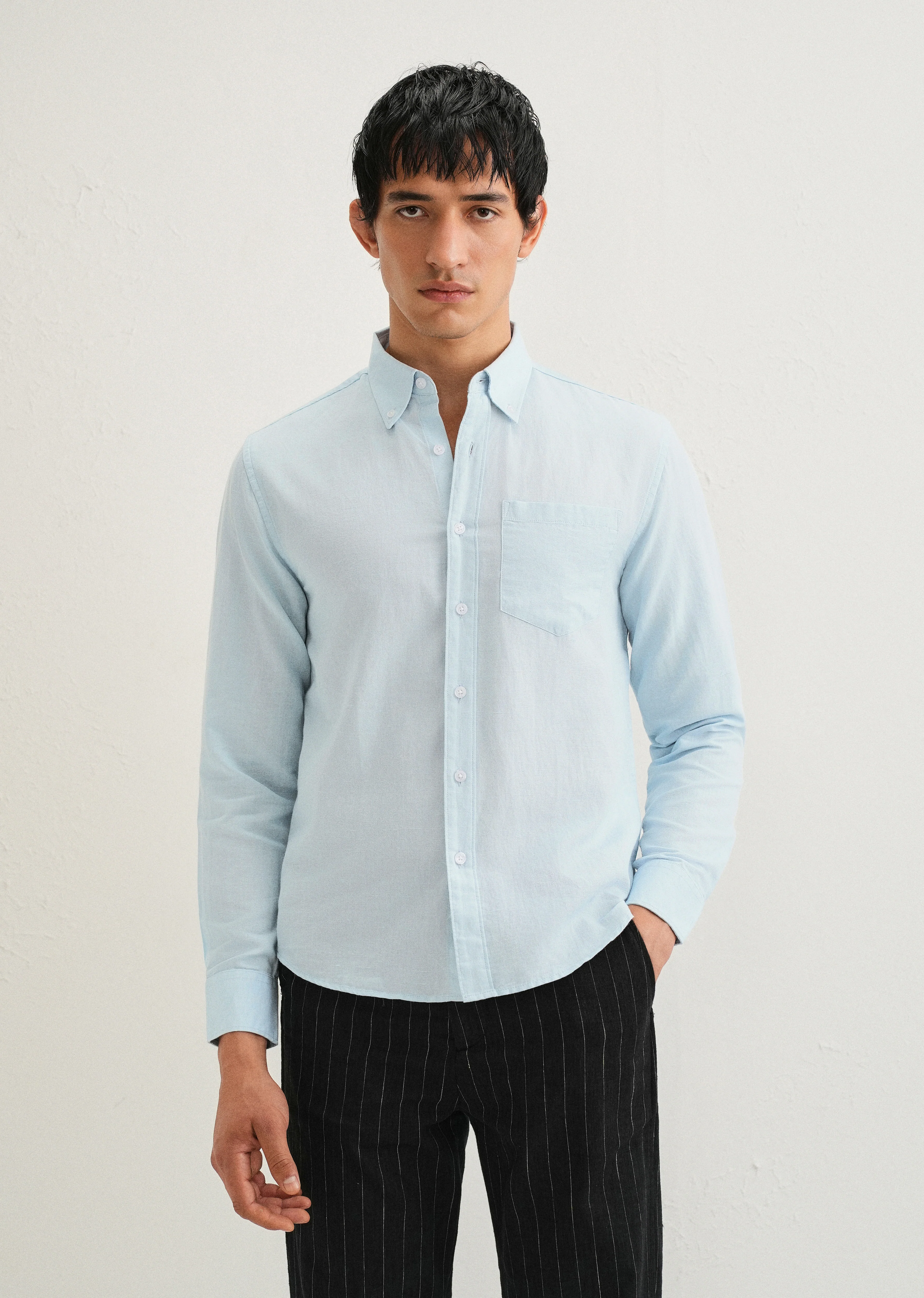 Sky Blue Cotton Linen Shirt - Image 3