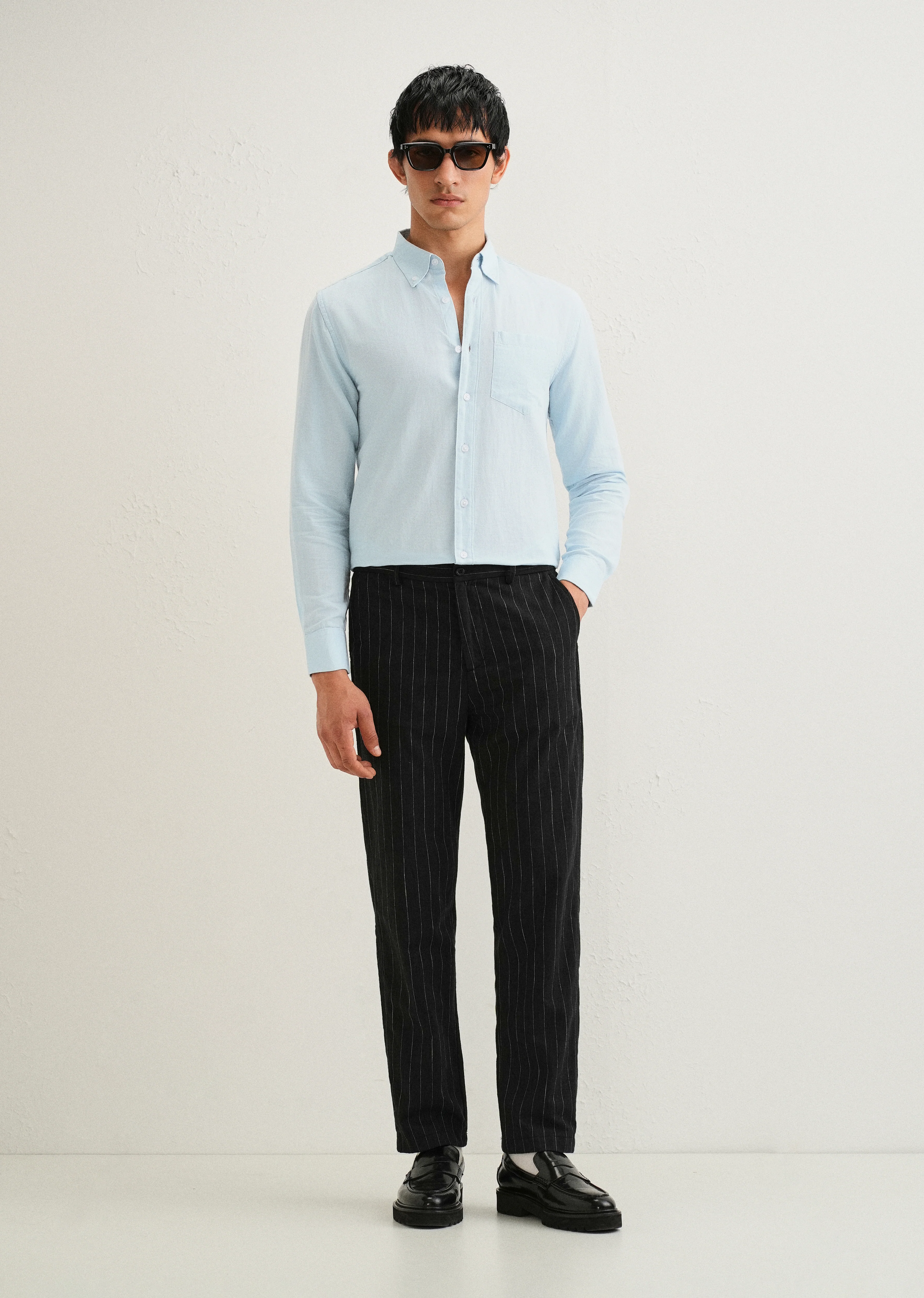 Sky Blue Cotton Linen Shirt - Image 6