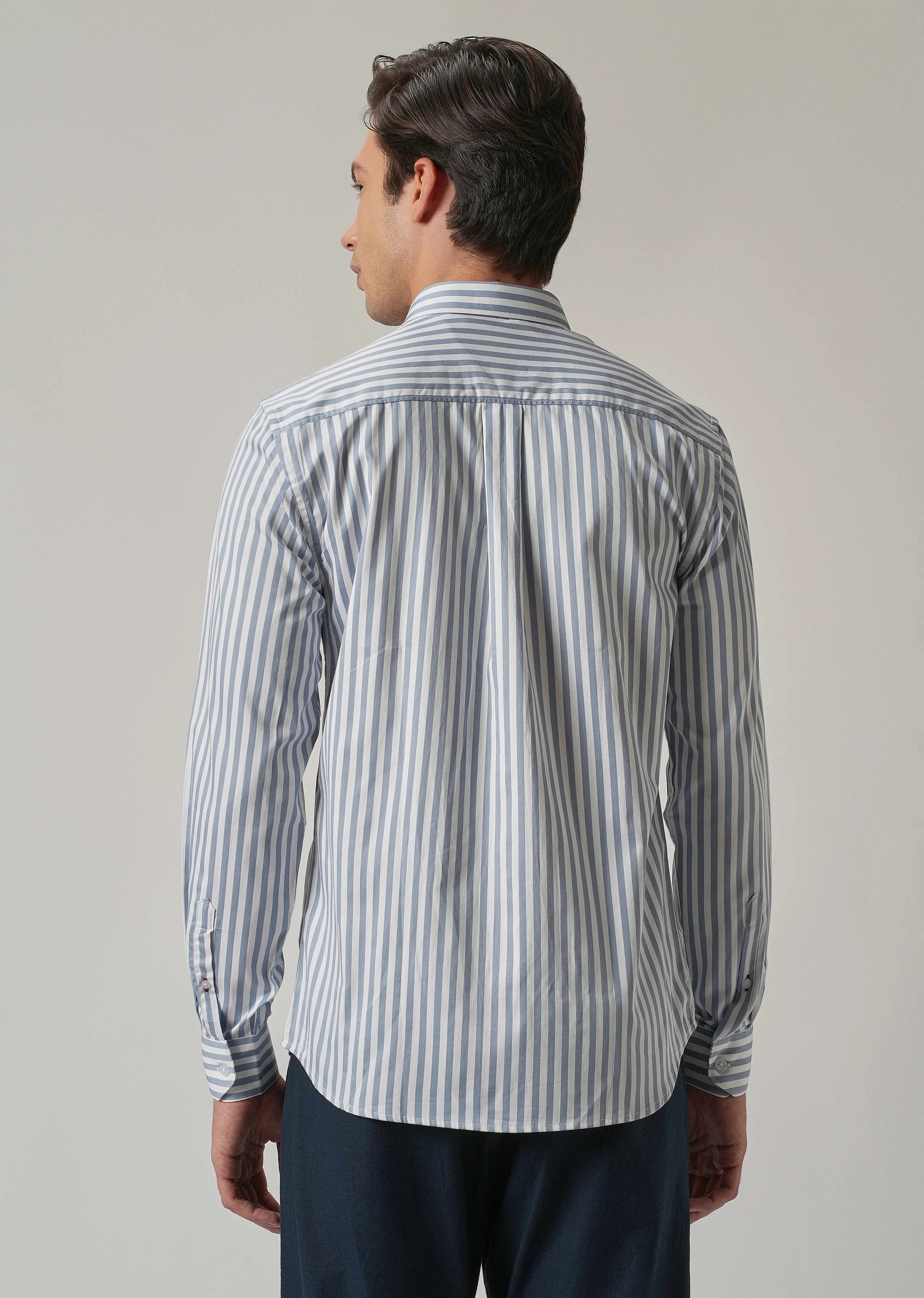 Sky Blue Satin Pin Stripe Shirt - Image 2