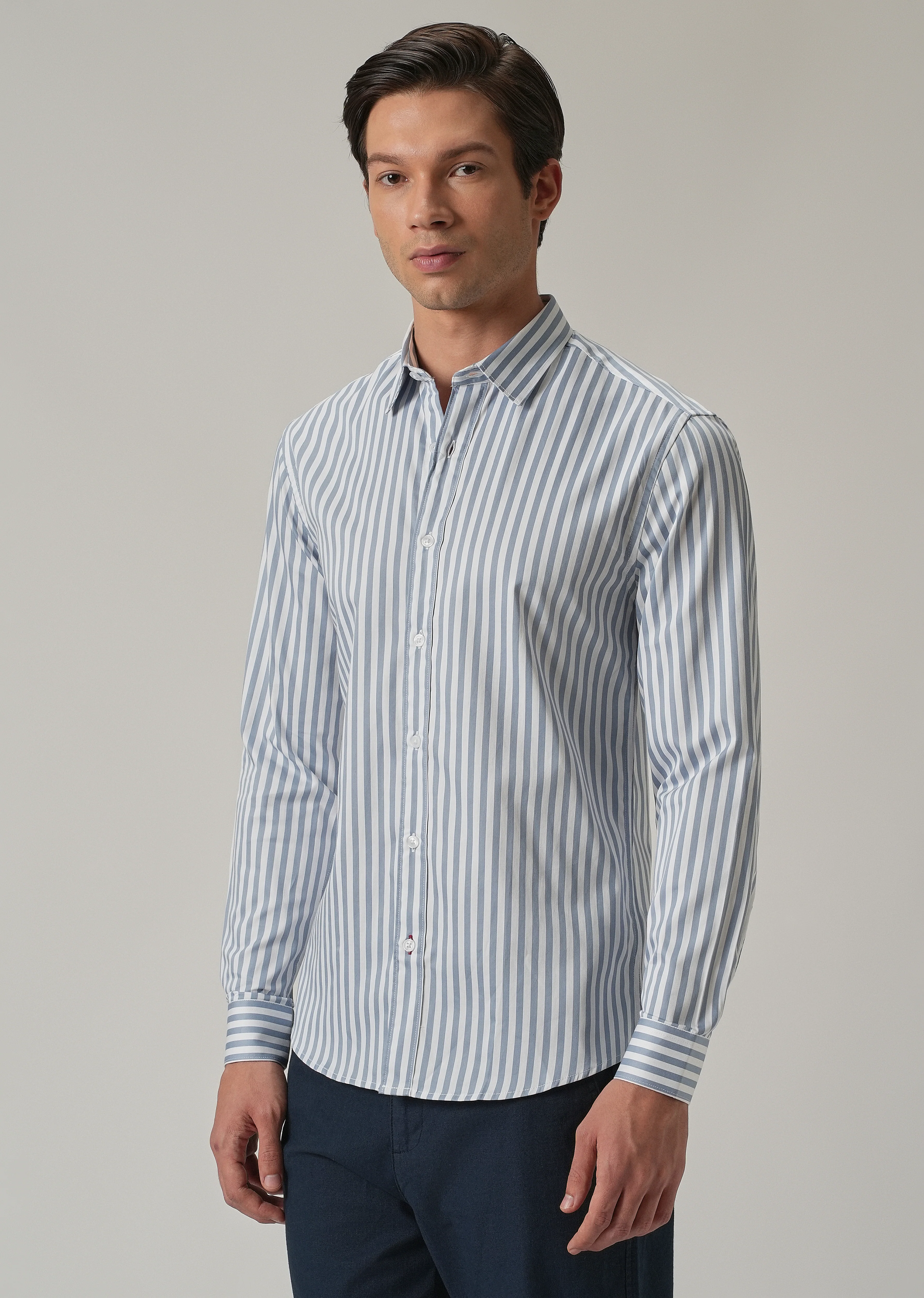 Sky Blue Satin Pin Stripe Shirt - Image 4