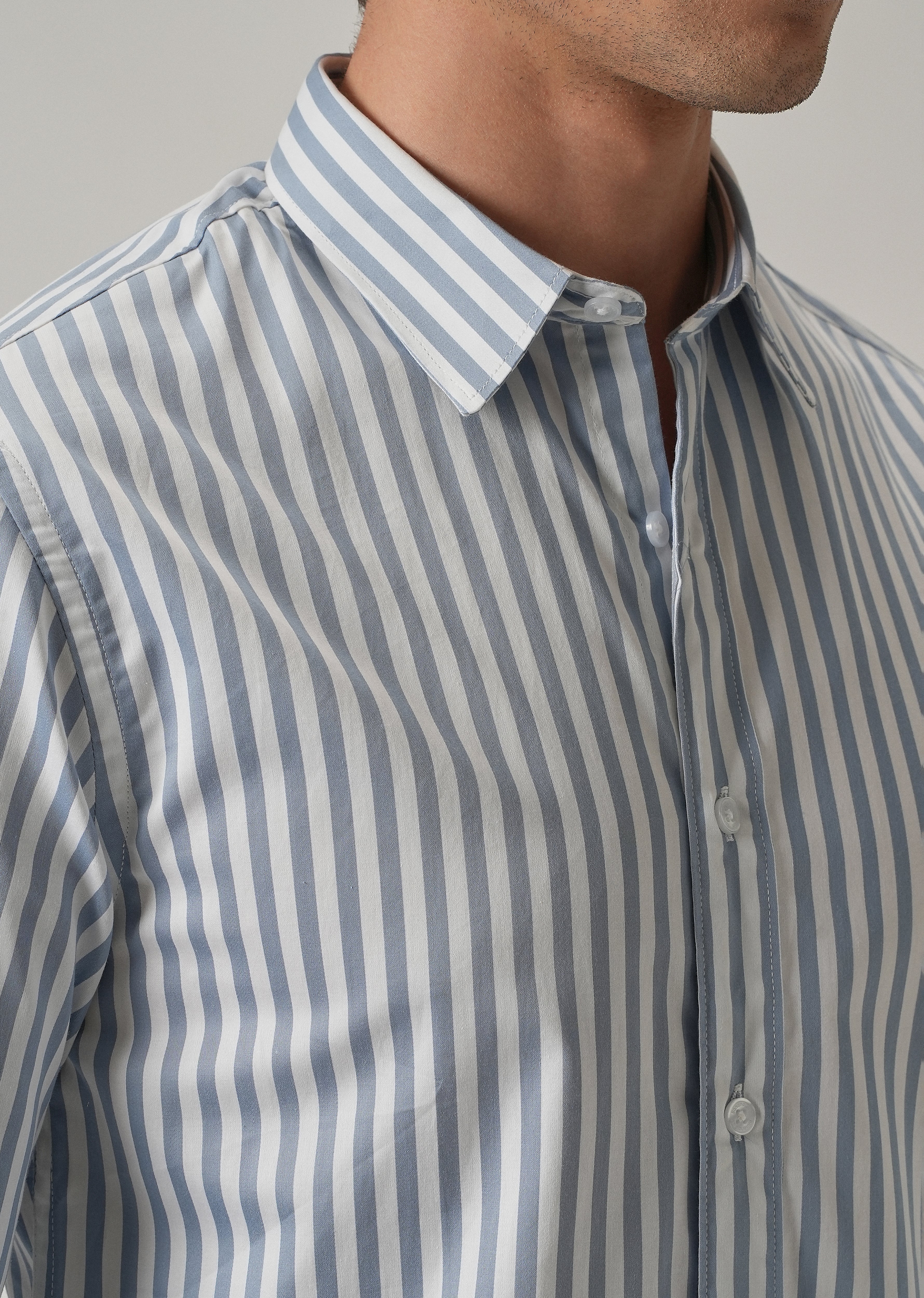 Sky Blue Satin Pin Stripe Shirt - Image 5