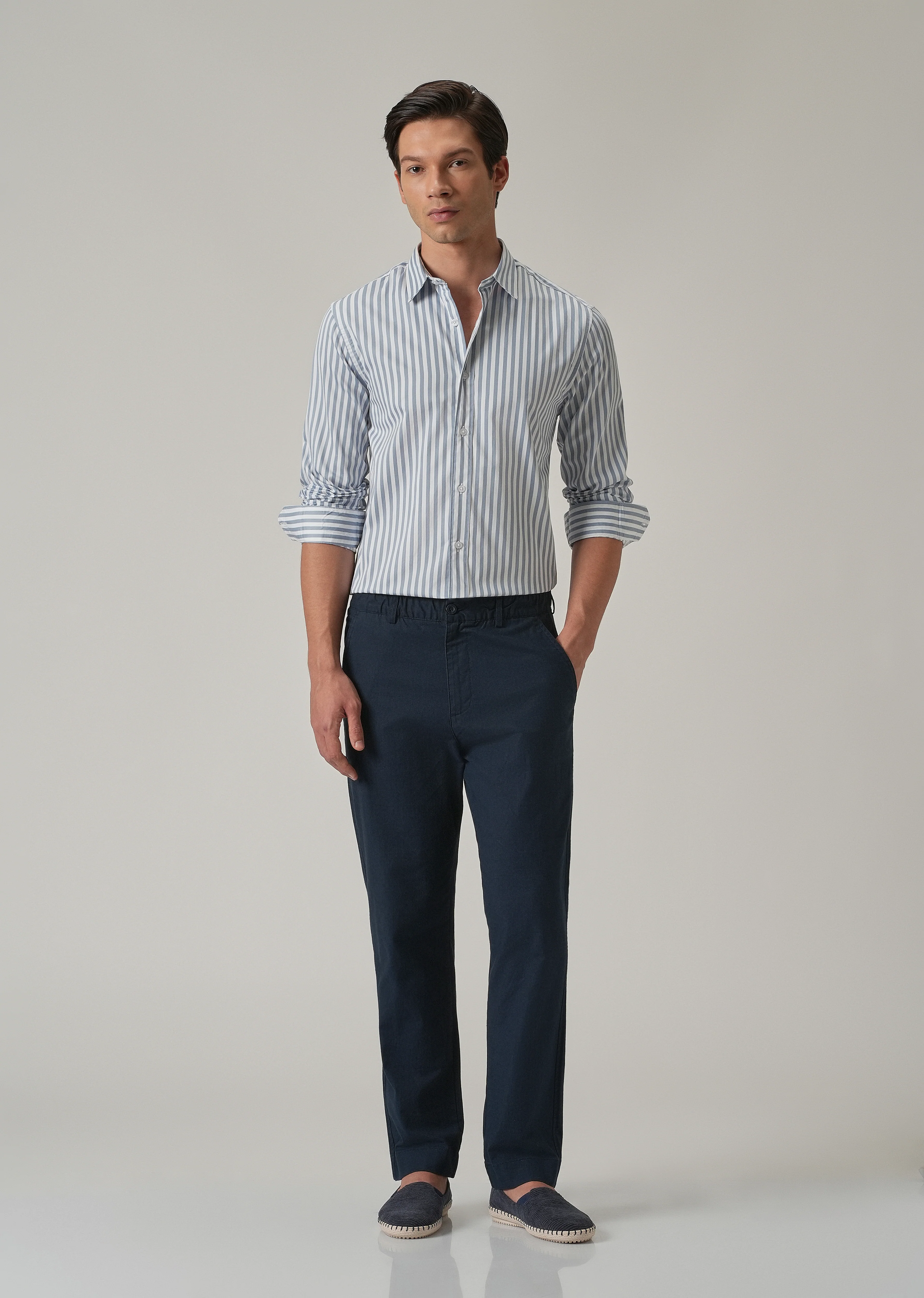 Sky Blue Satin Pin Stripe Shirt - Image 6