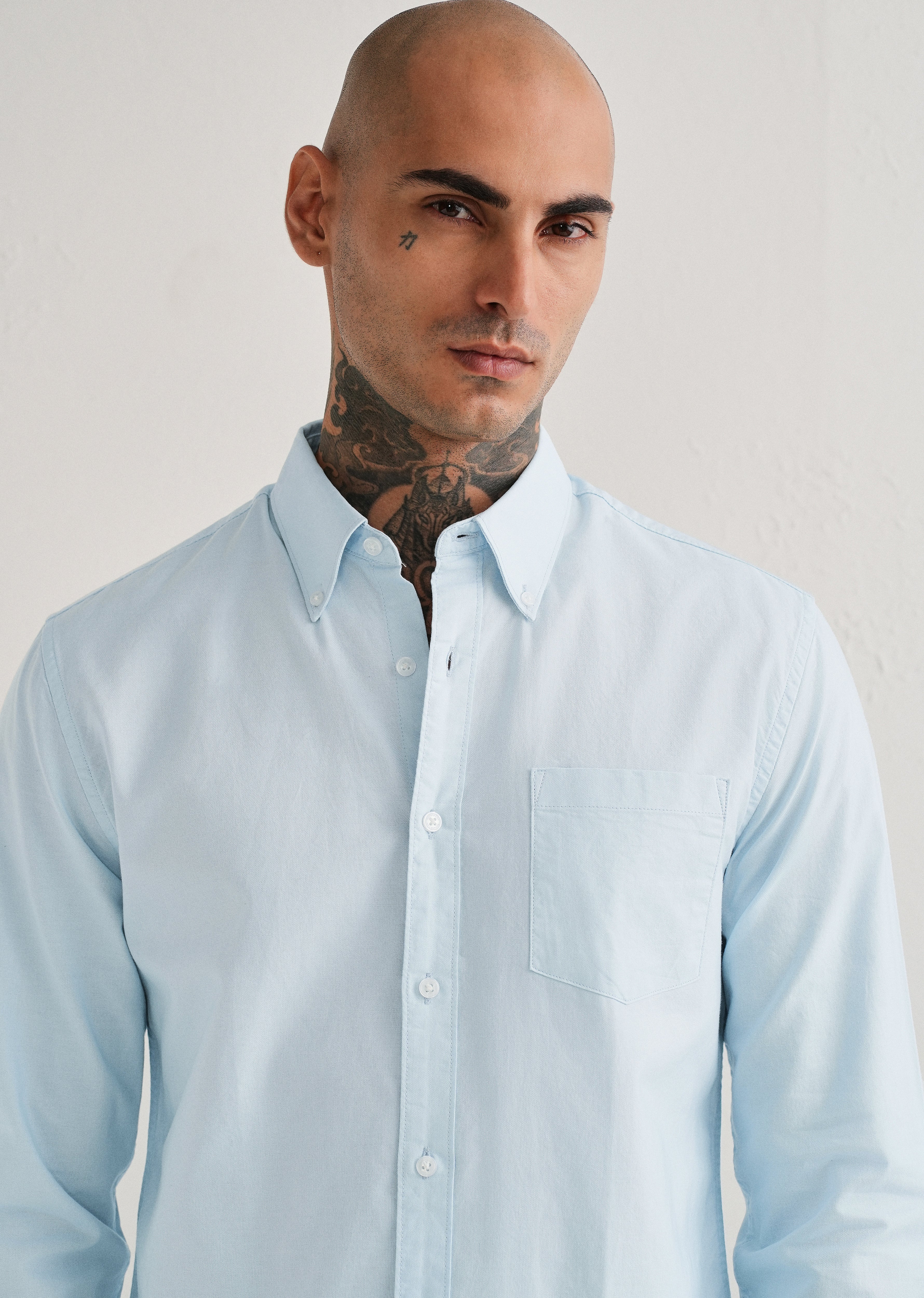 Sky Blue Plain Cotton Oxford Shirt - Image 5