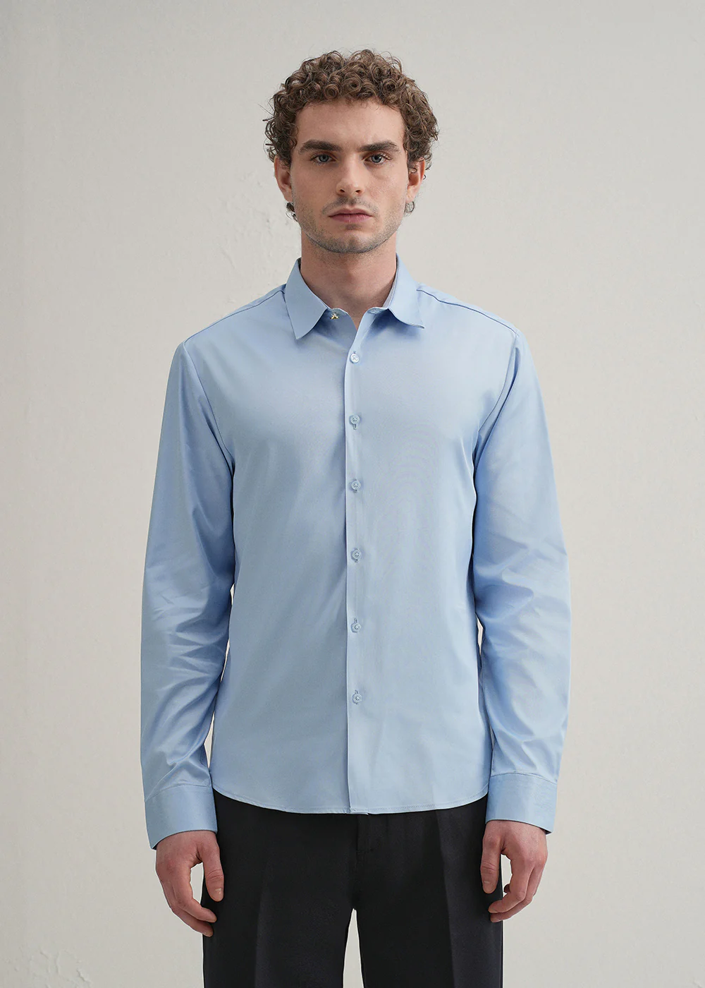 Sky Blue Plain Stitchless Placket Shirt - Image 3