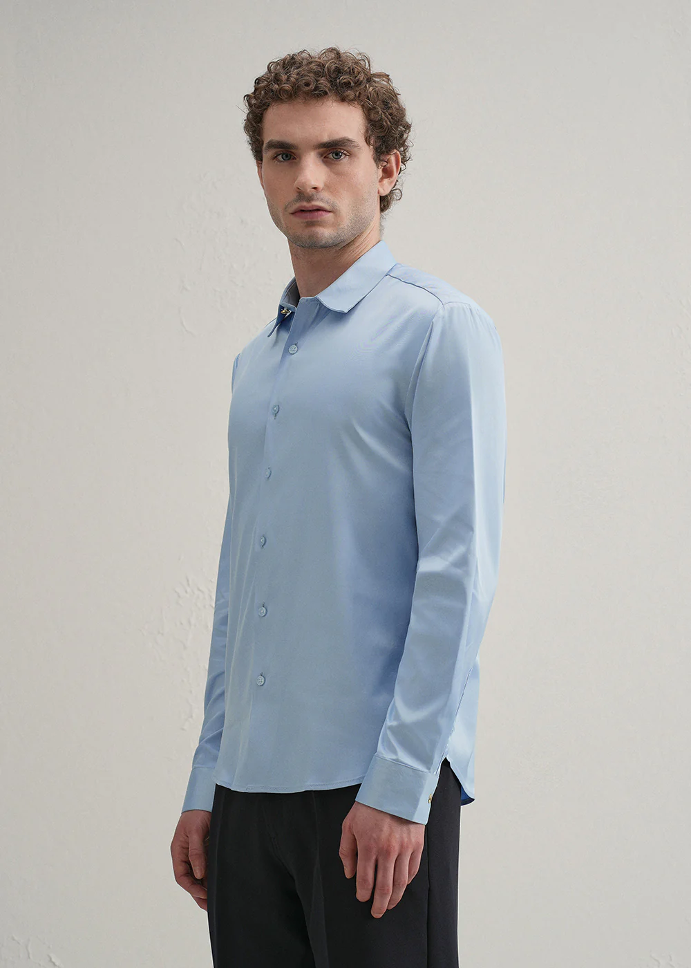 Sky Blue Plain Stitchless Placket Shirt - Image 5
