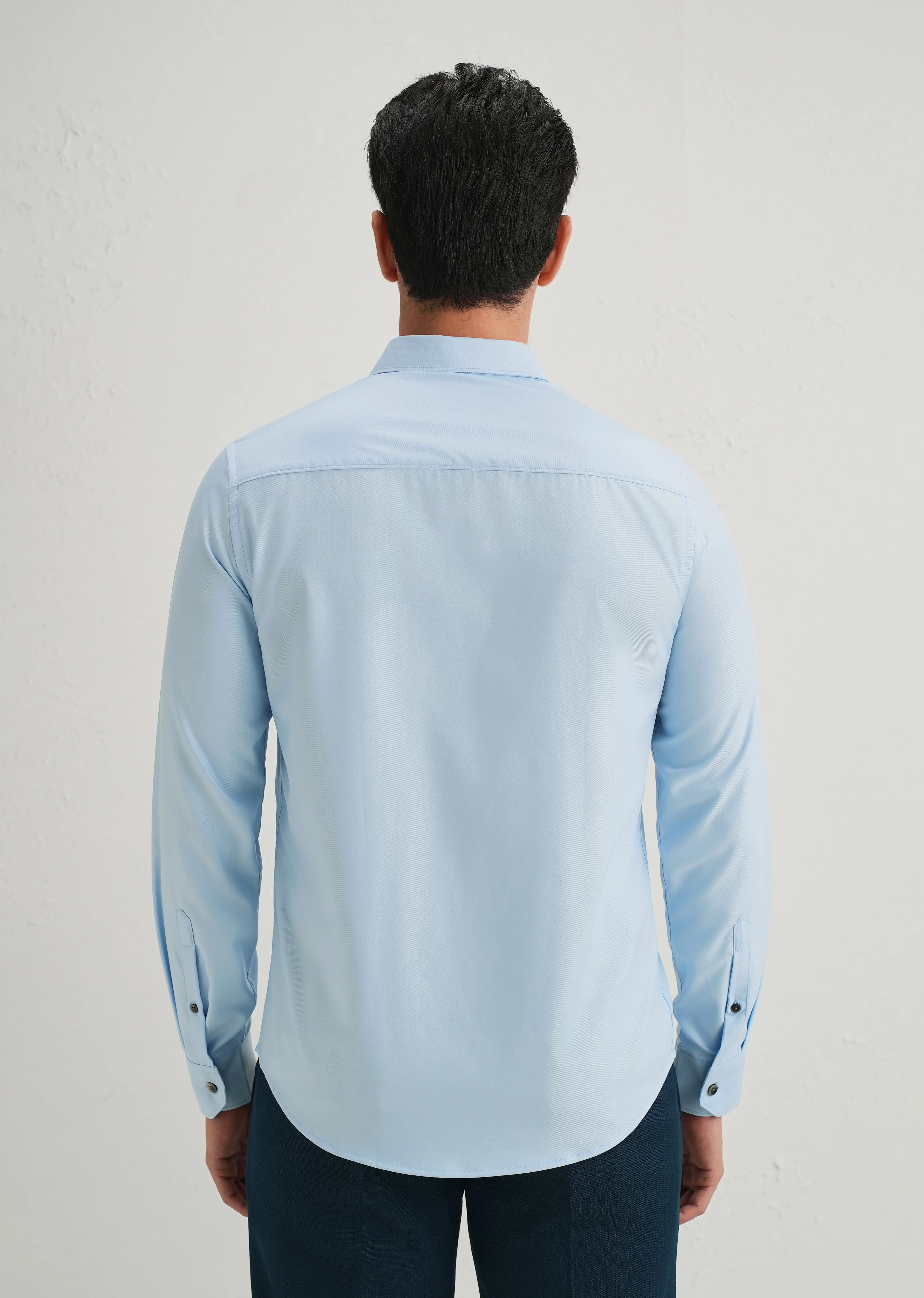 Sky Blue Stitchless Placket Premium Wrinkle-Free Shirt - Image 3