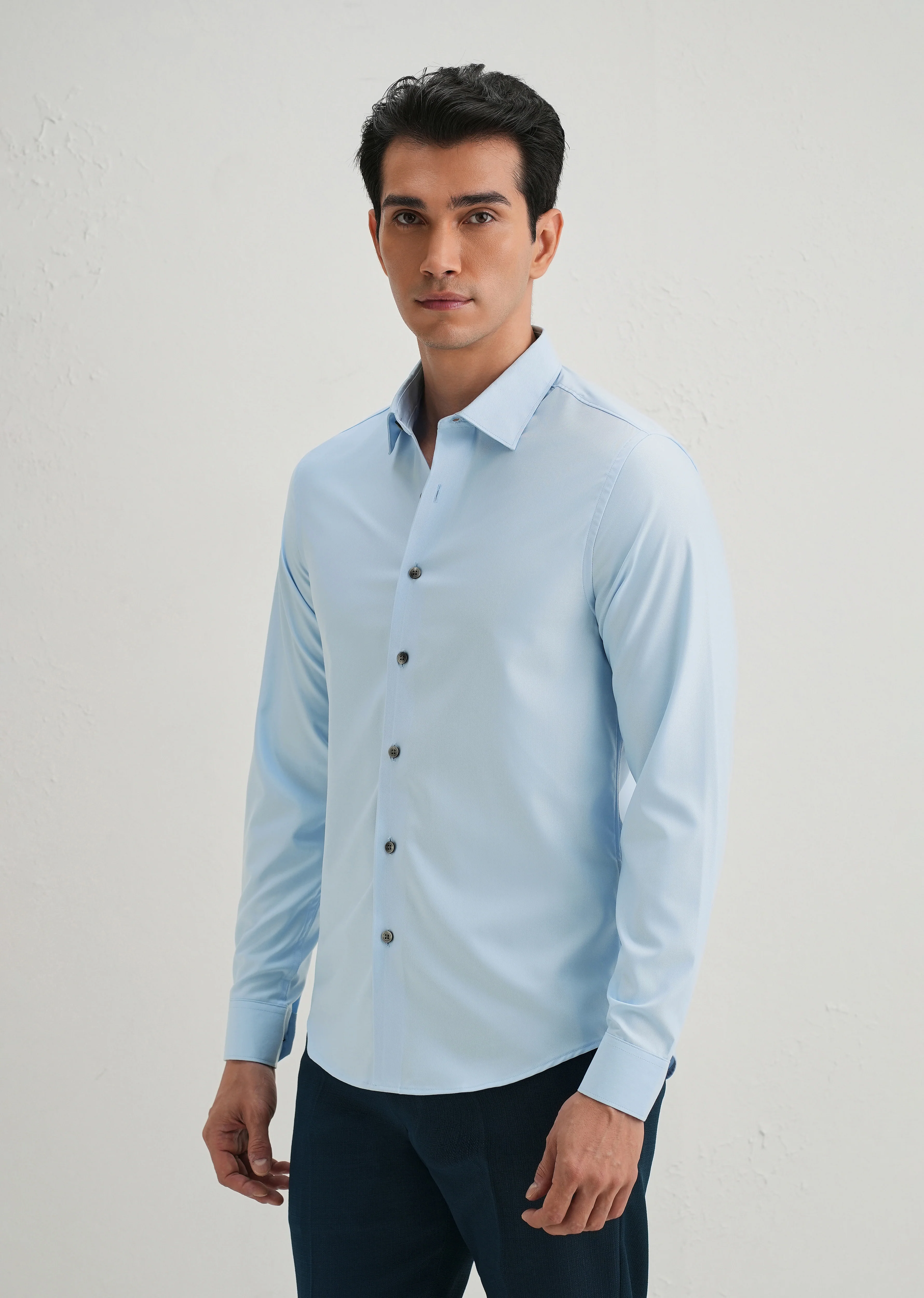 Sky Blue Stitchless Placket Premium Wrinkle-Free Shirt - Image 5