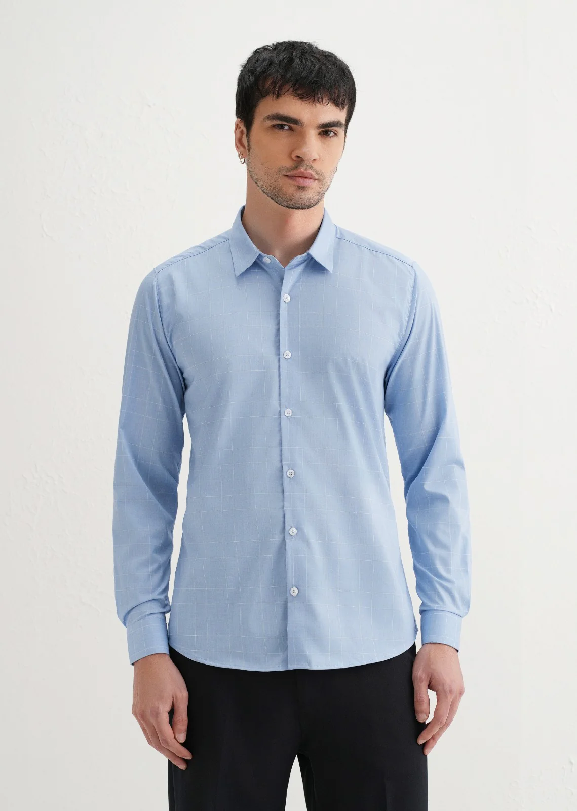 Sky Blue Windowpane Check Shirt - Image 2
