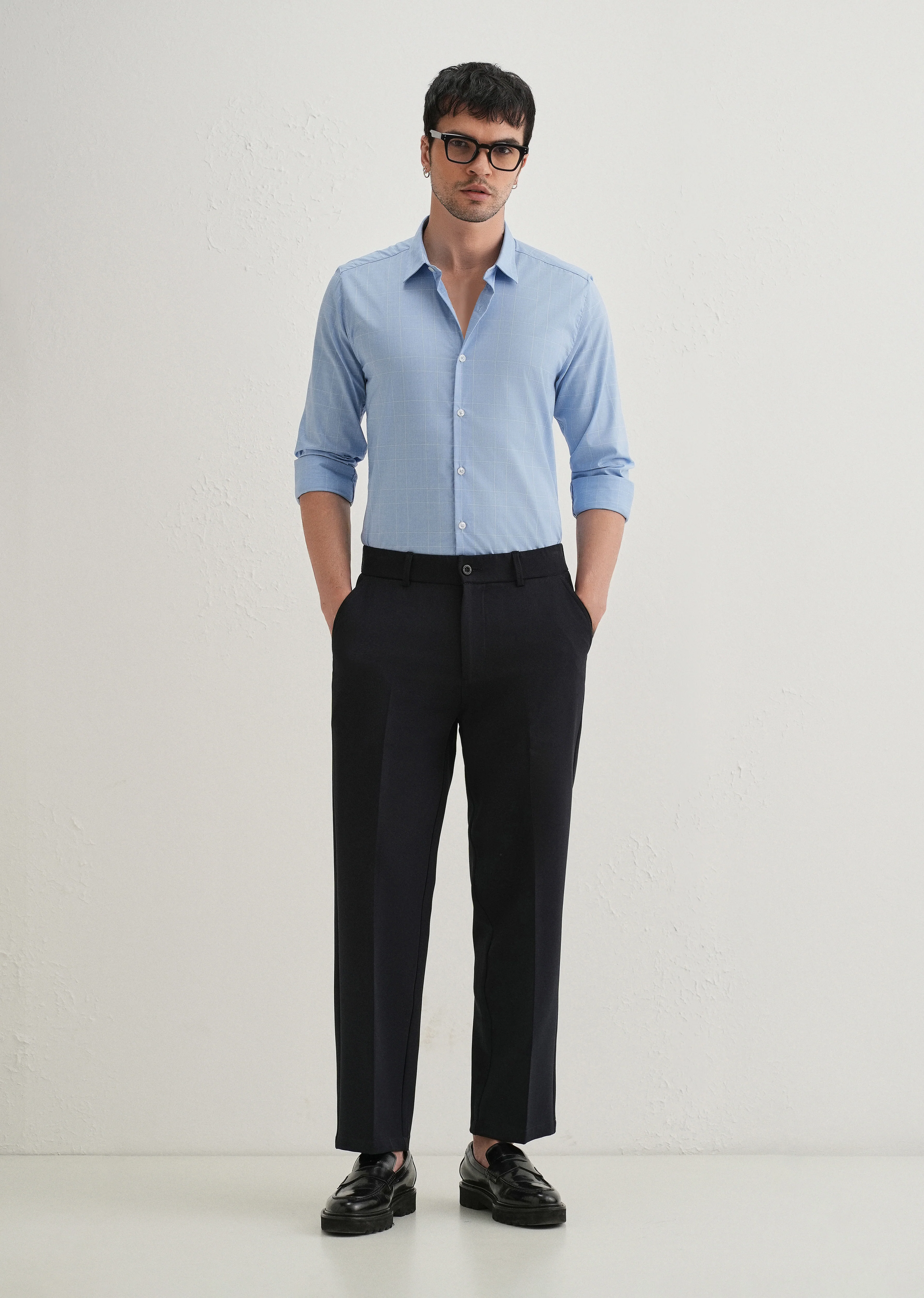 Sky Blue Windowpane Check Shirt - Image 6