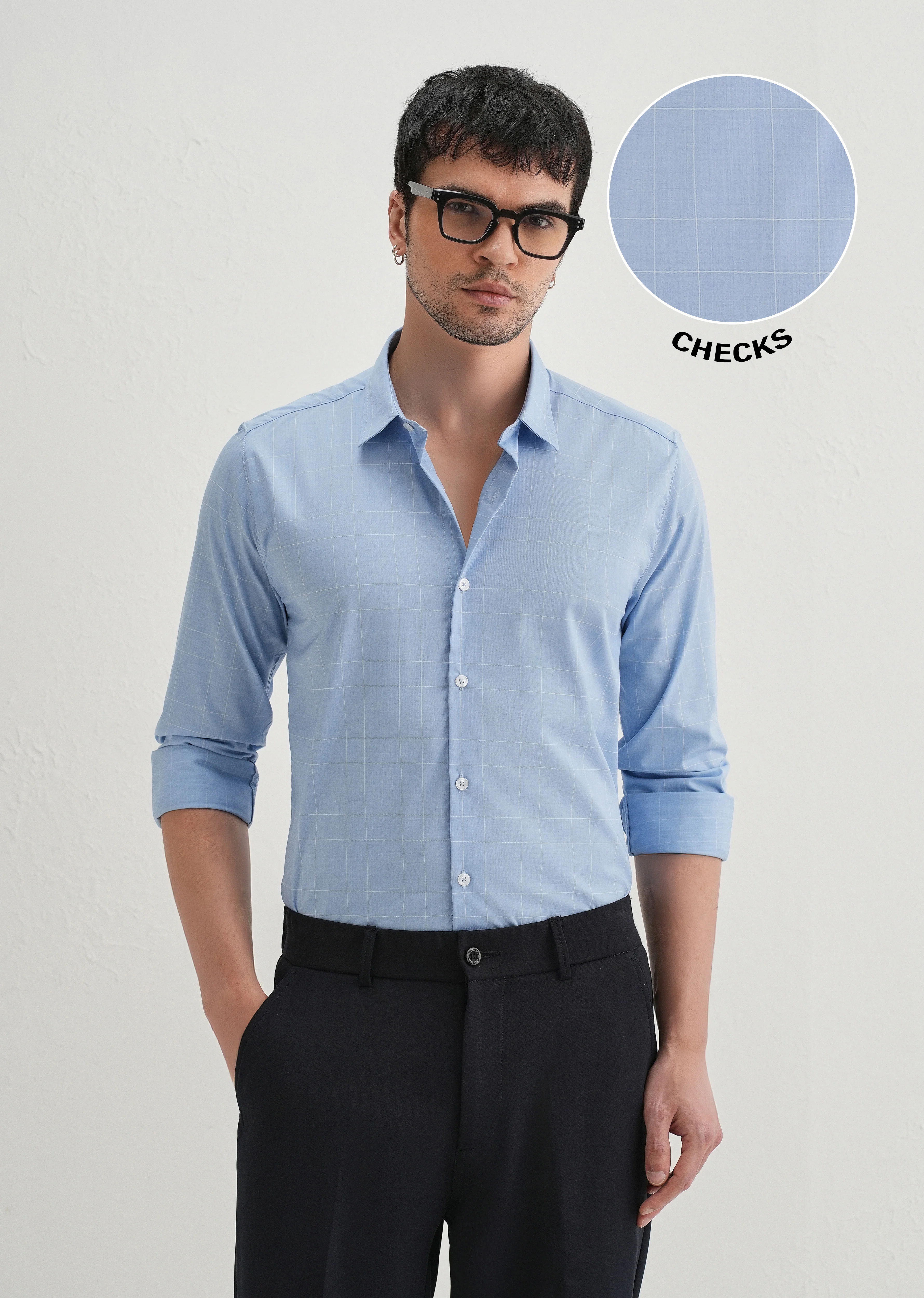 Sky Blue Windowpane Check Shirt - Image 7