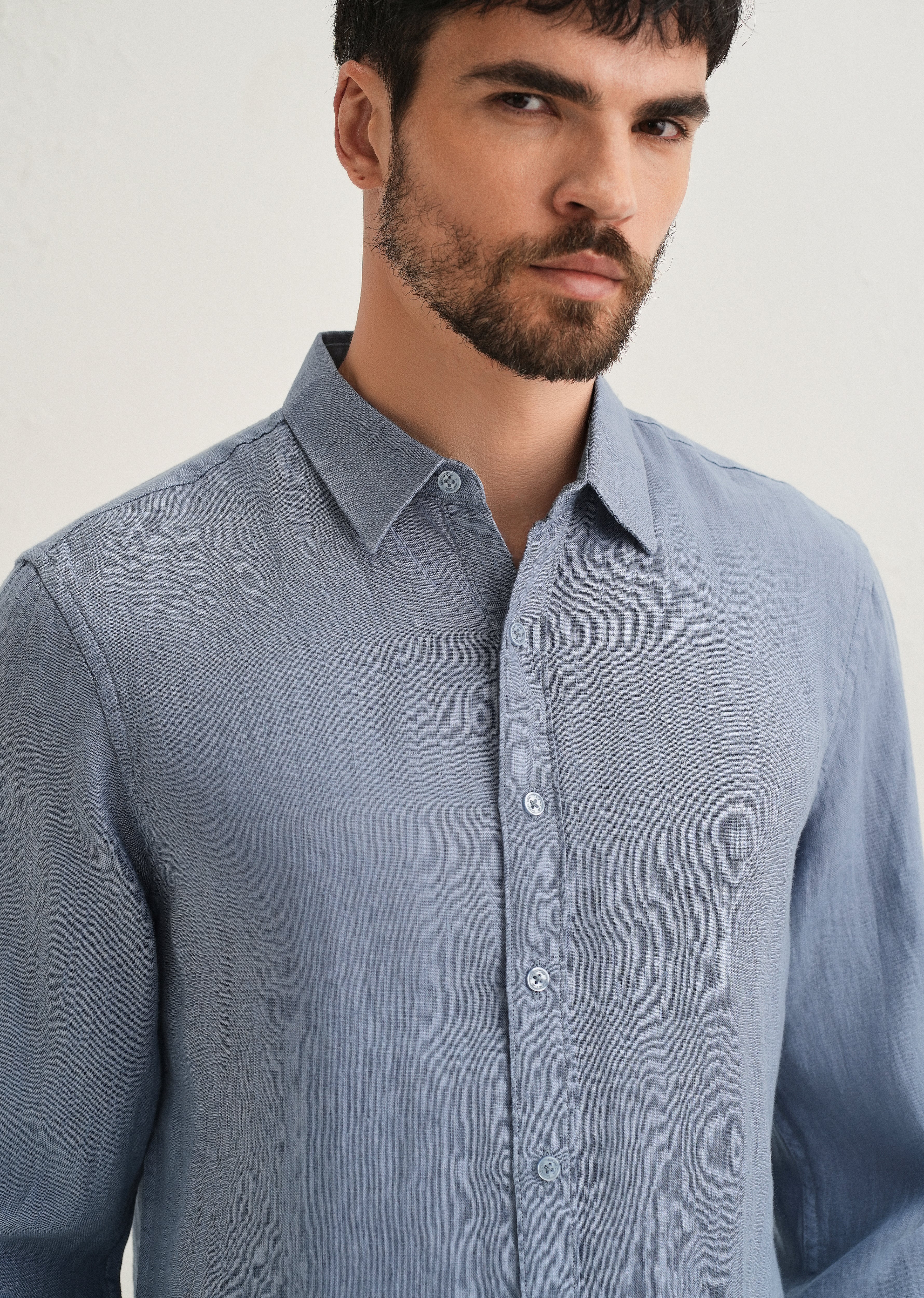 Slate Blue Pure Linen Shirt - Image 2