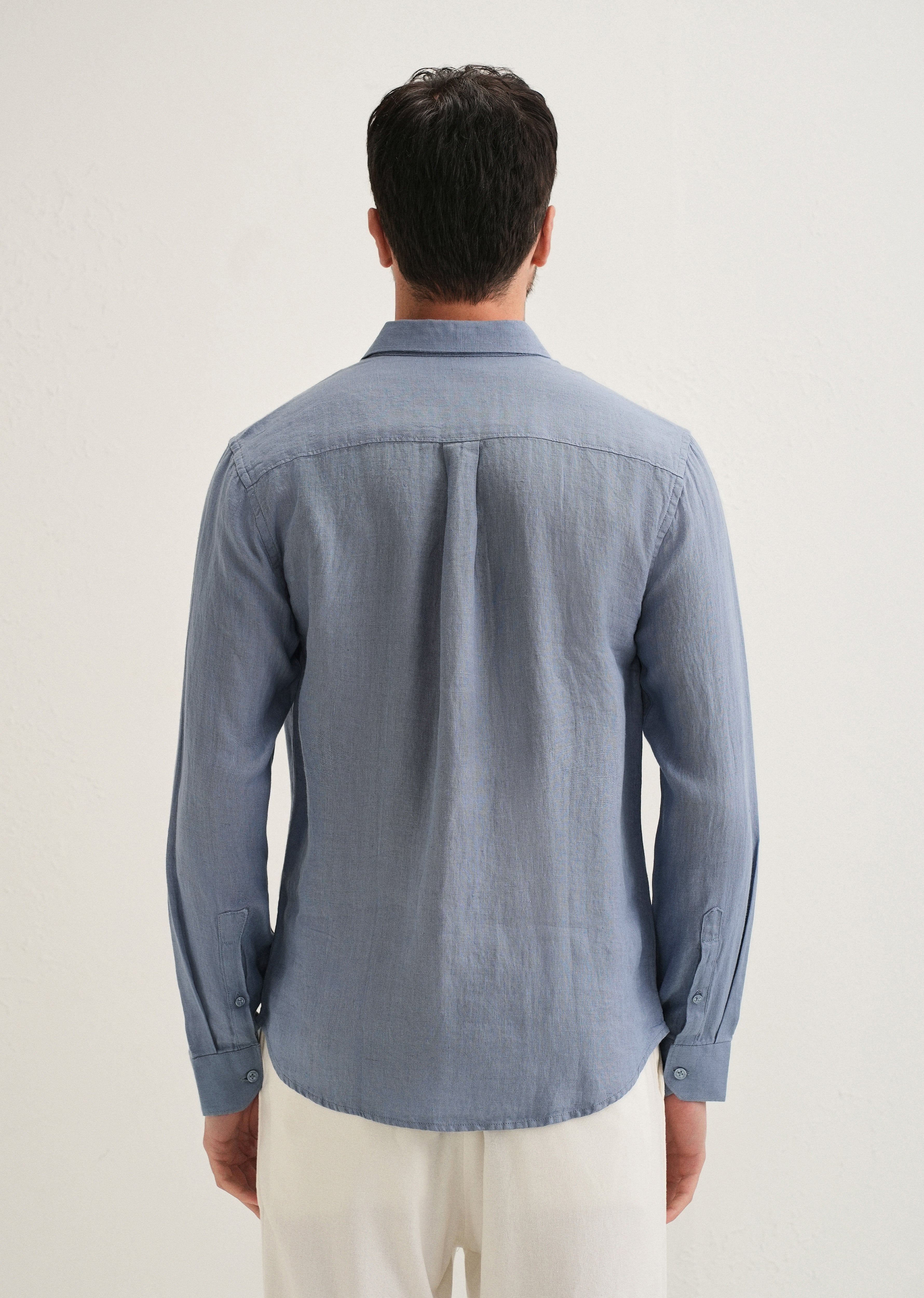 Slate Blue Pure Linen Shirt - Image 3