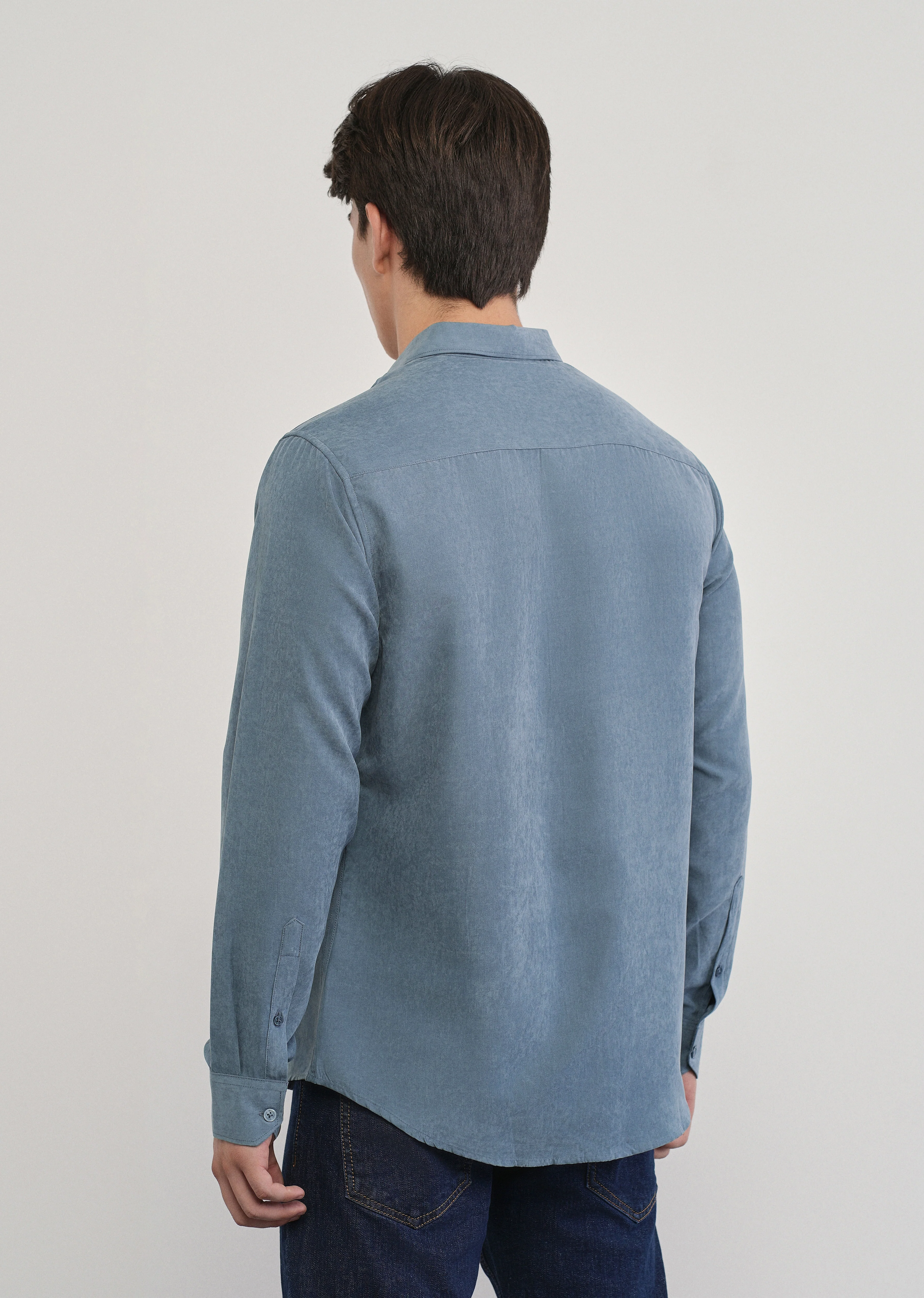 Slate Blue Suede Plain Shirt - Image 2
