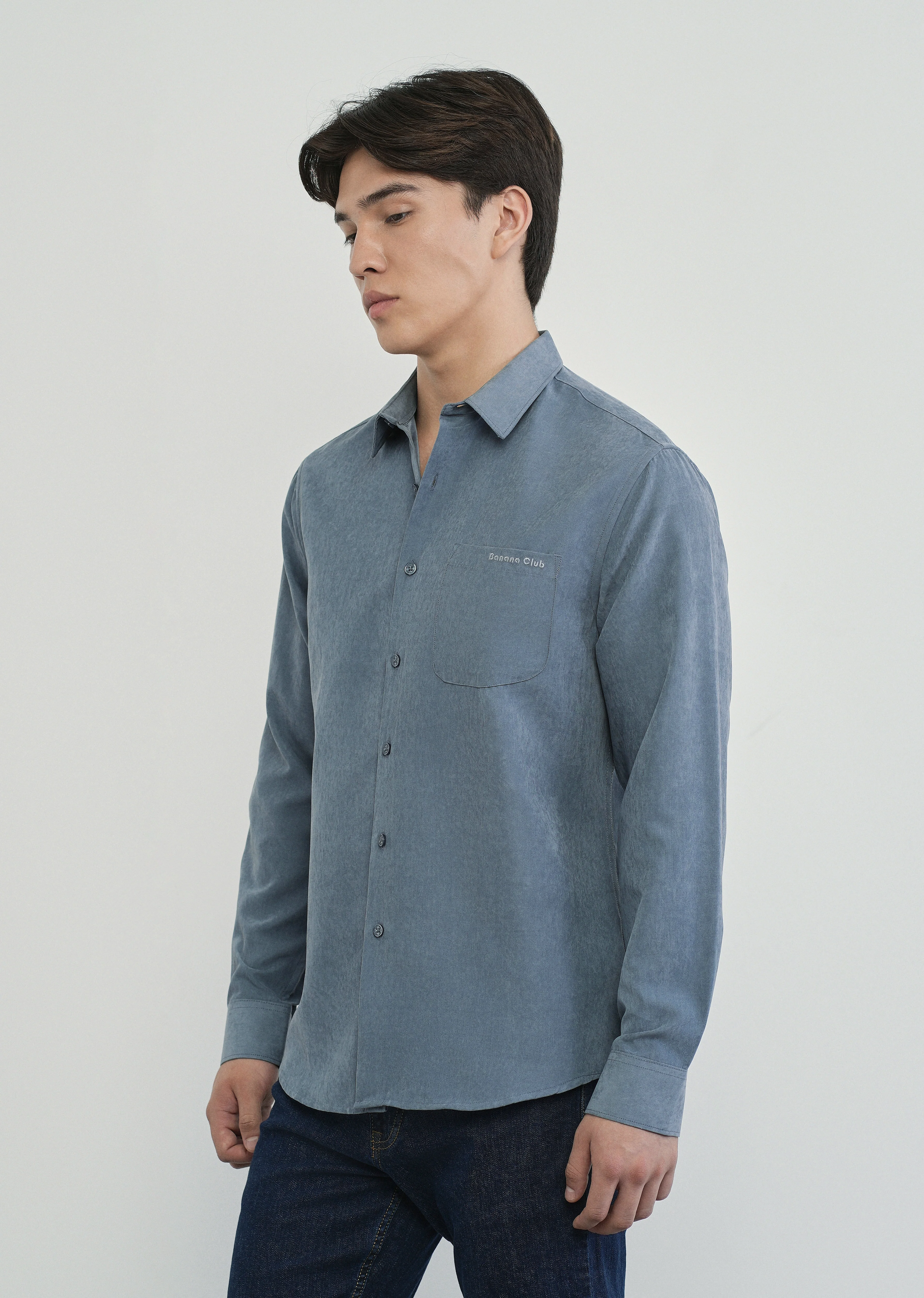 Slate Blue Suede Plain Shirt - Image 4