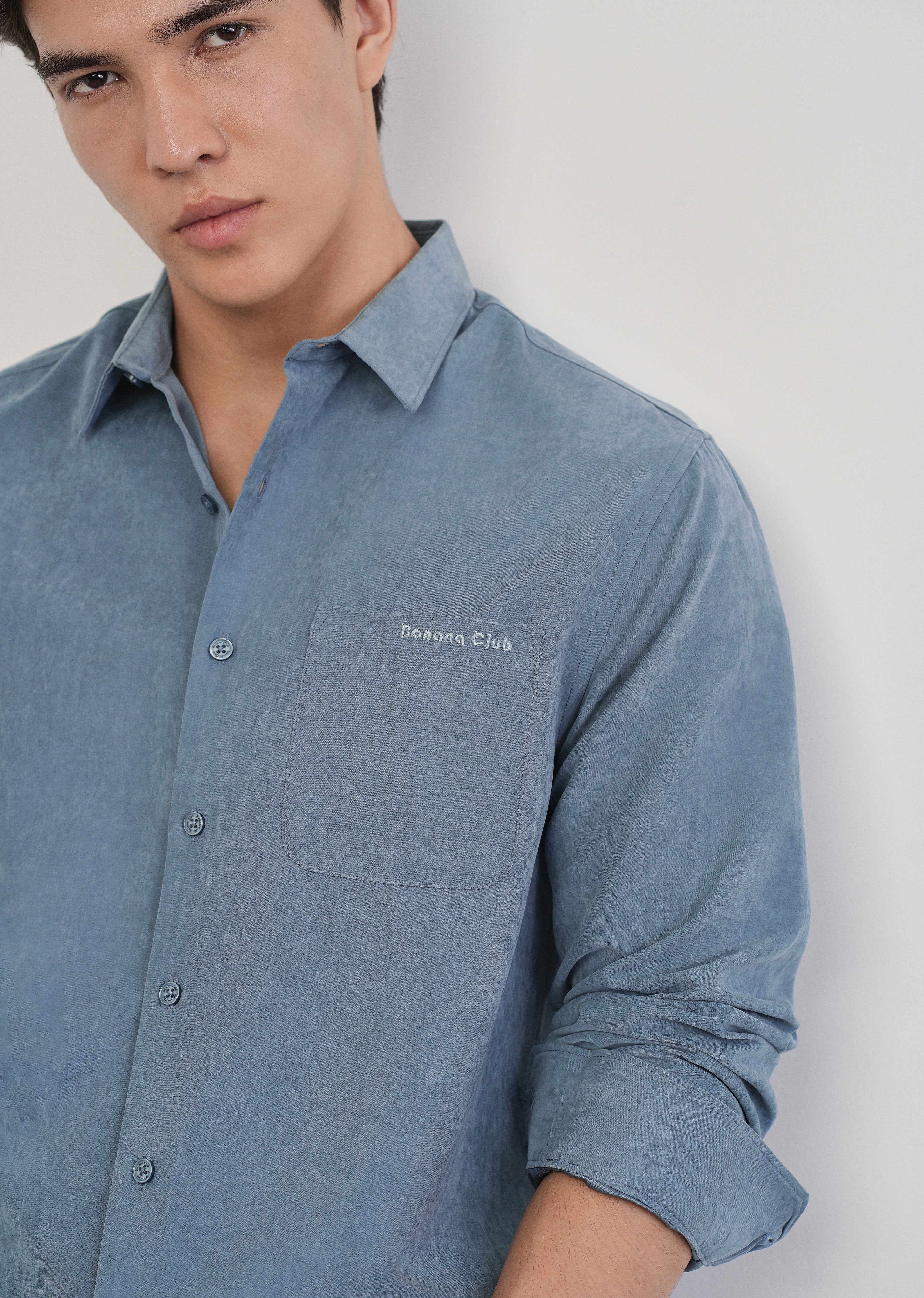 Slate Blue Suede Plain Shirt - Image 5