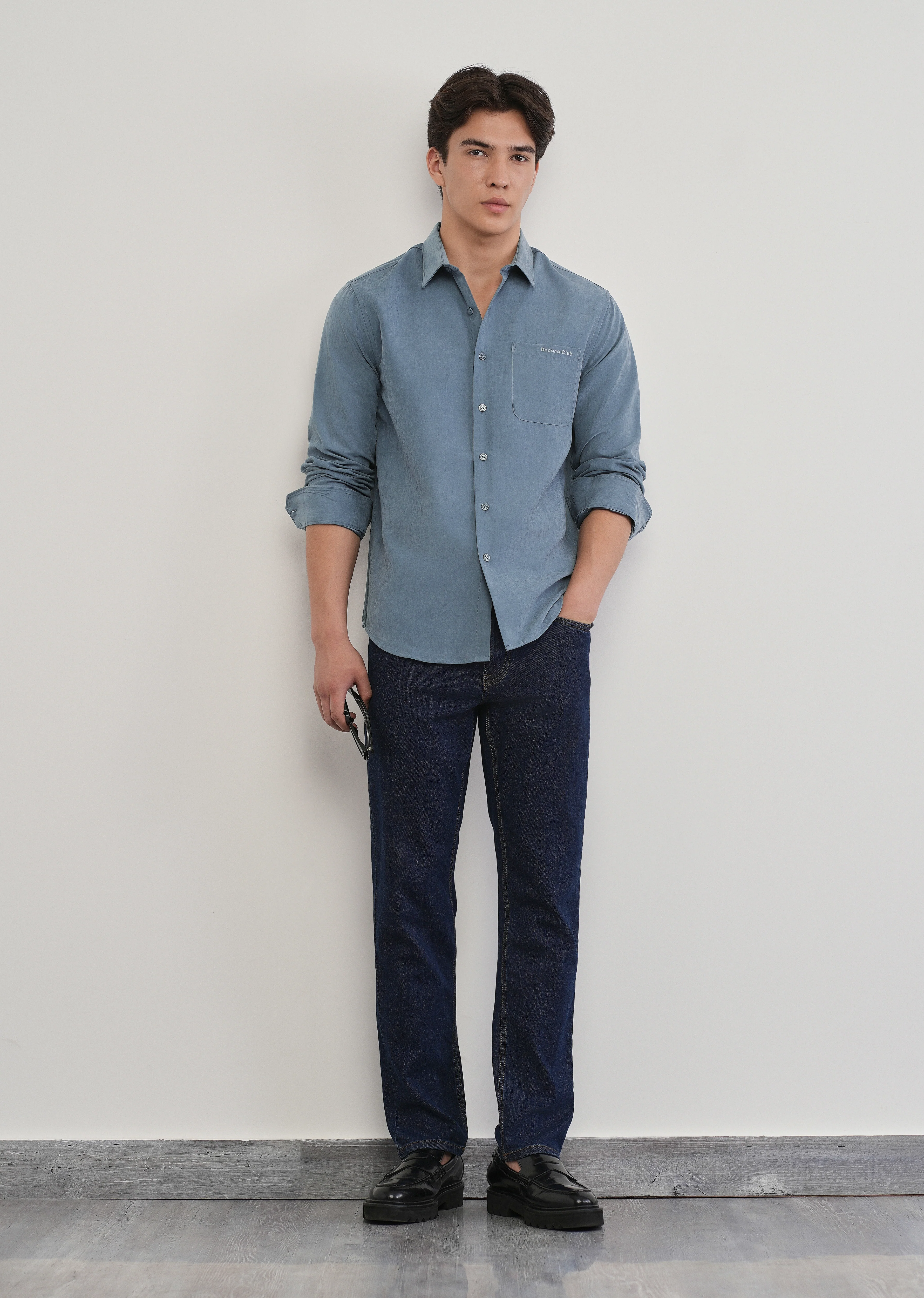 Slate Blue Suede Plain Shirt - Image 6