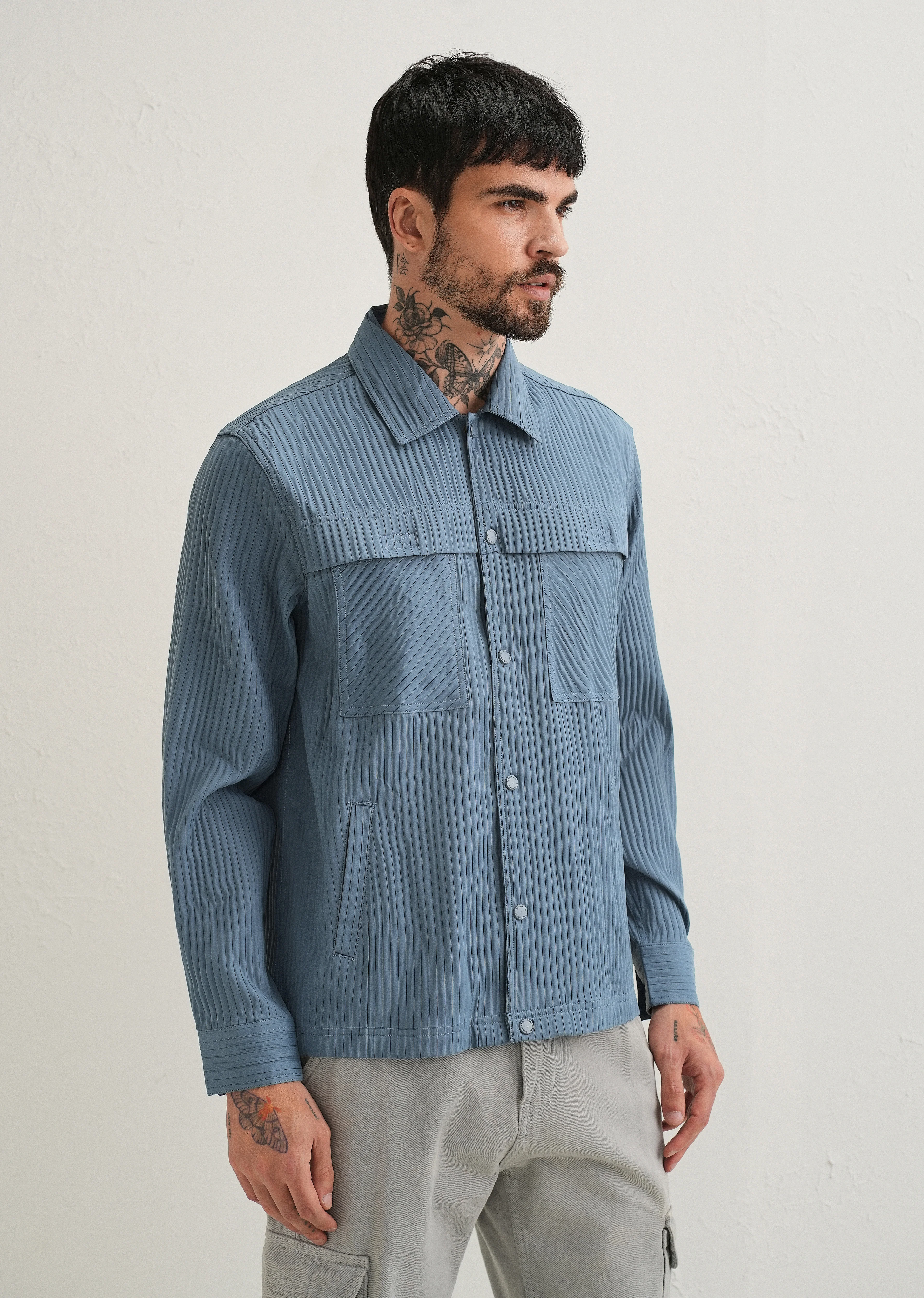 Slate Blue Textured Utility Shacket - Image 5