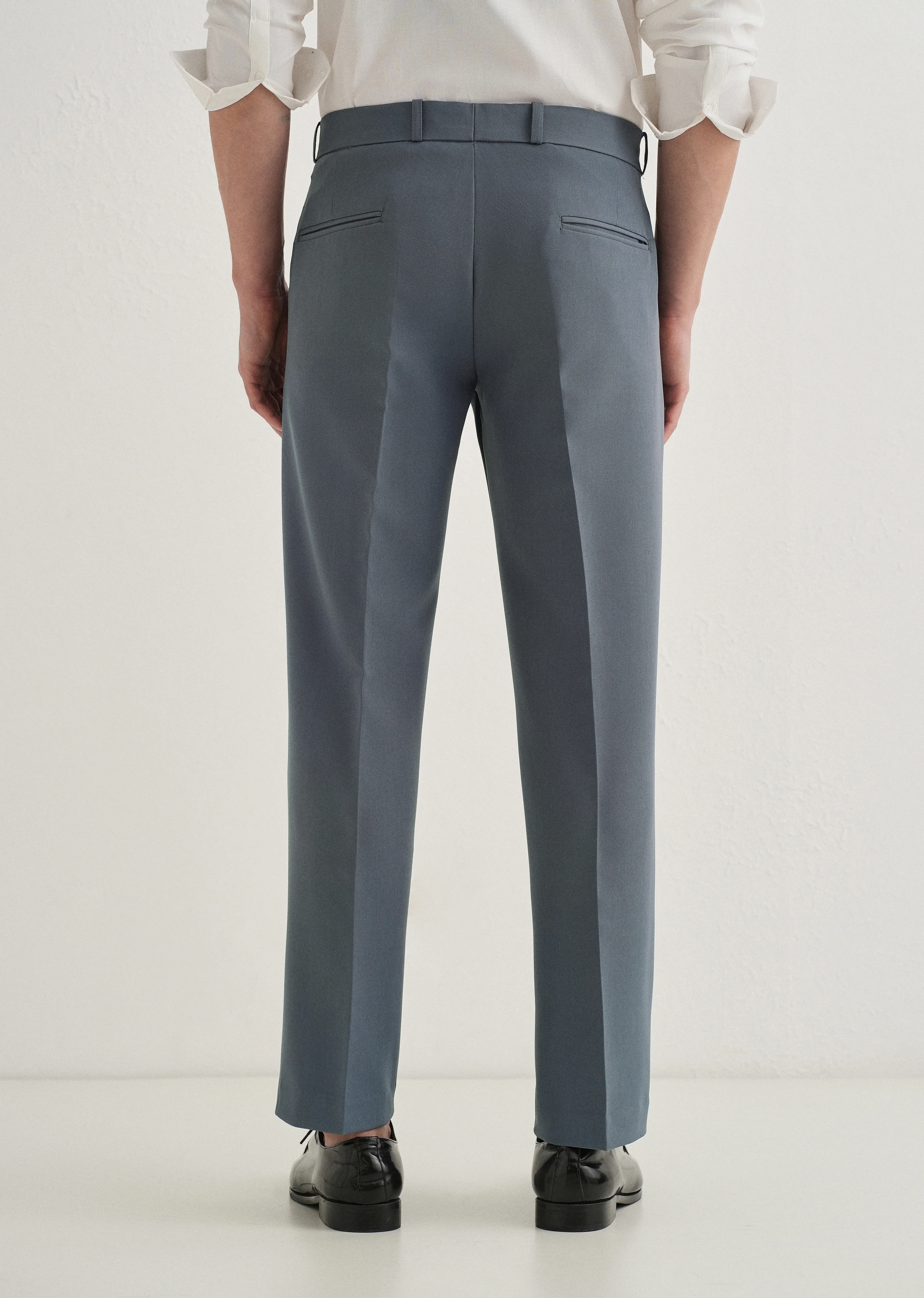 Slate Grey Button-Tab Pleat Trouser - Image 2