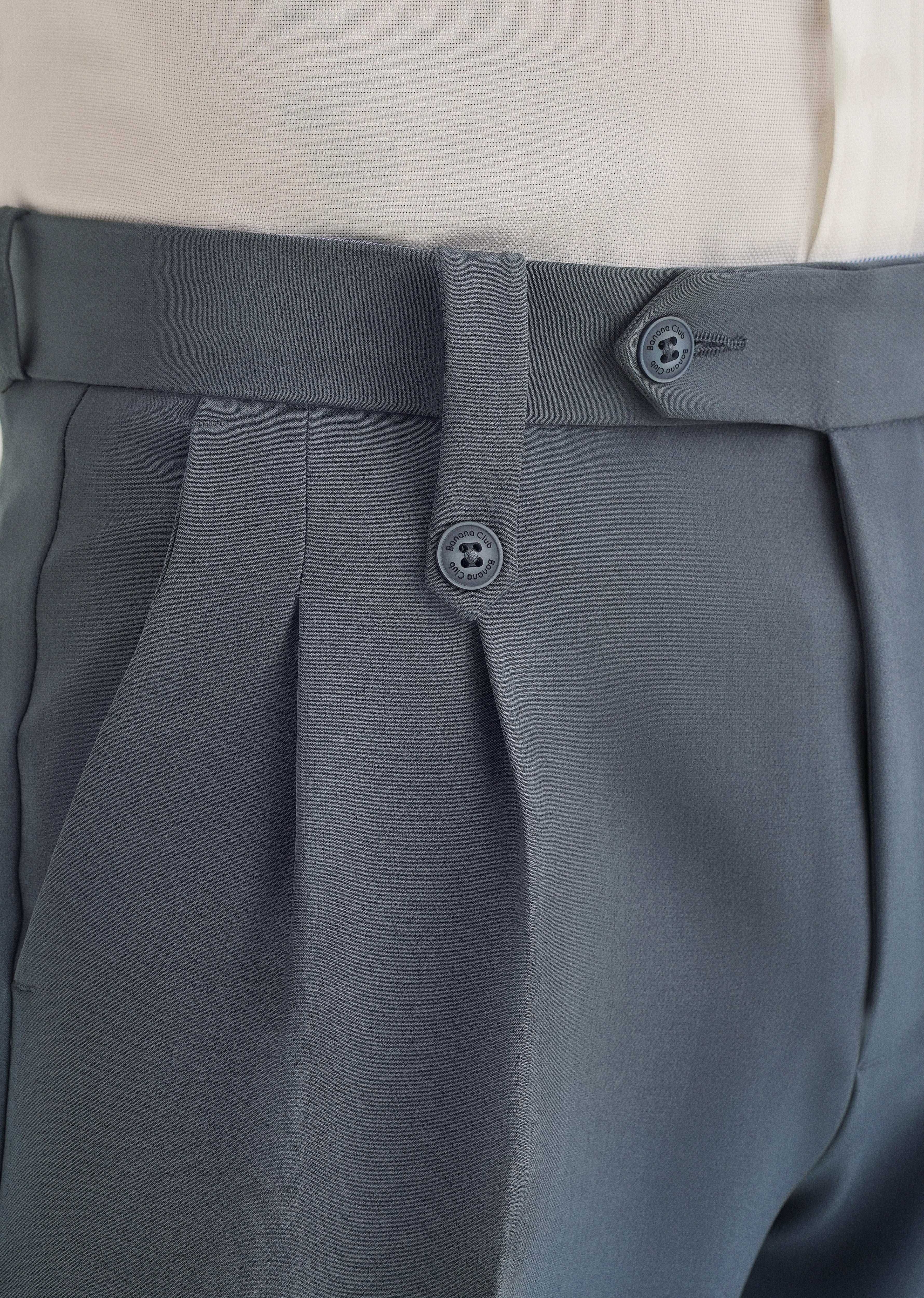 Slate Grey Button-Tab Pleat Trouser - Image 5