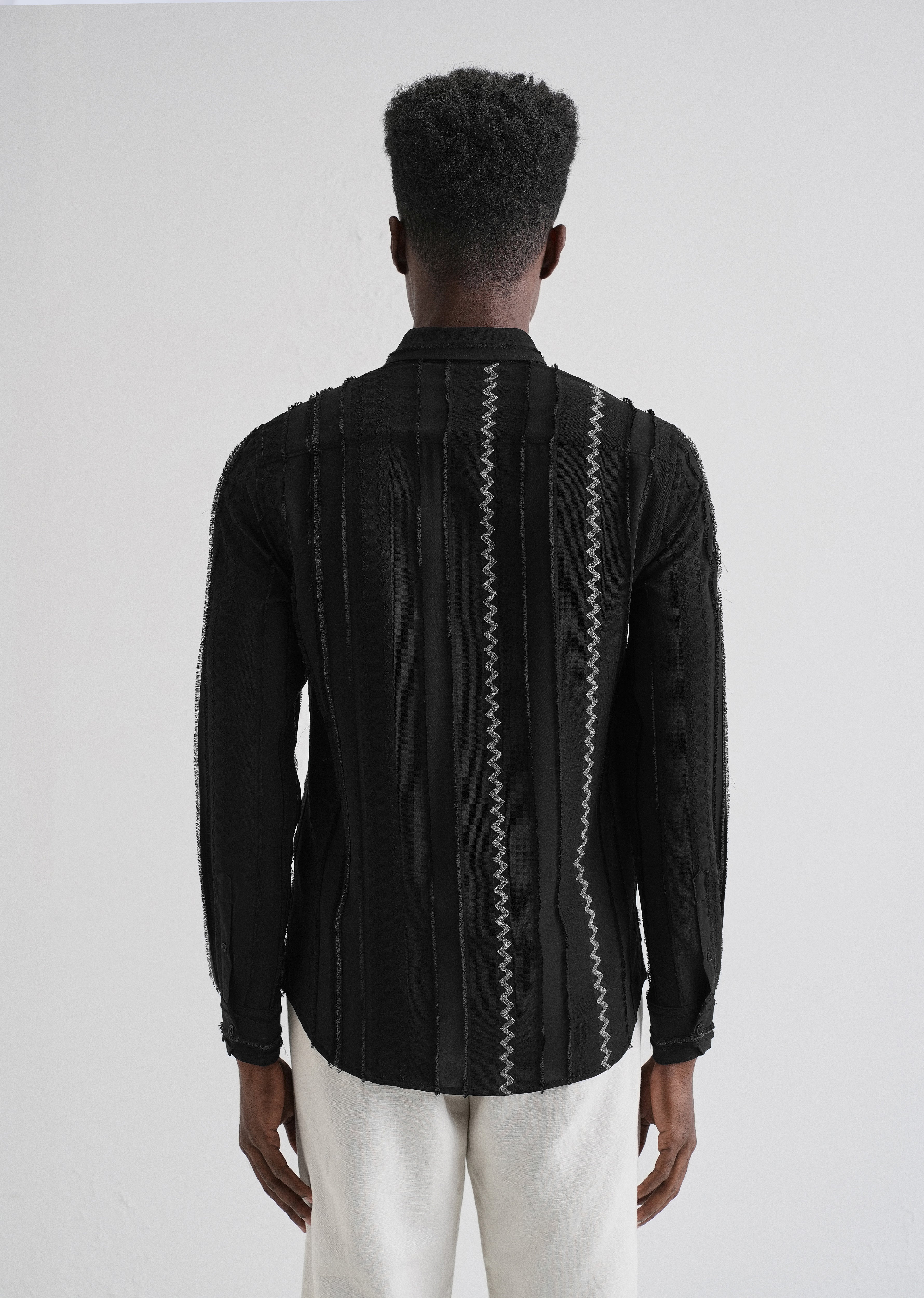 Sleek Black Vertical Chevron Striped Shirt - Image 2