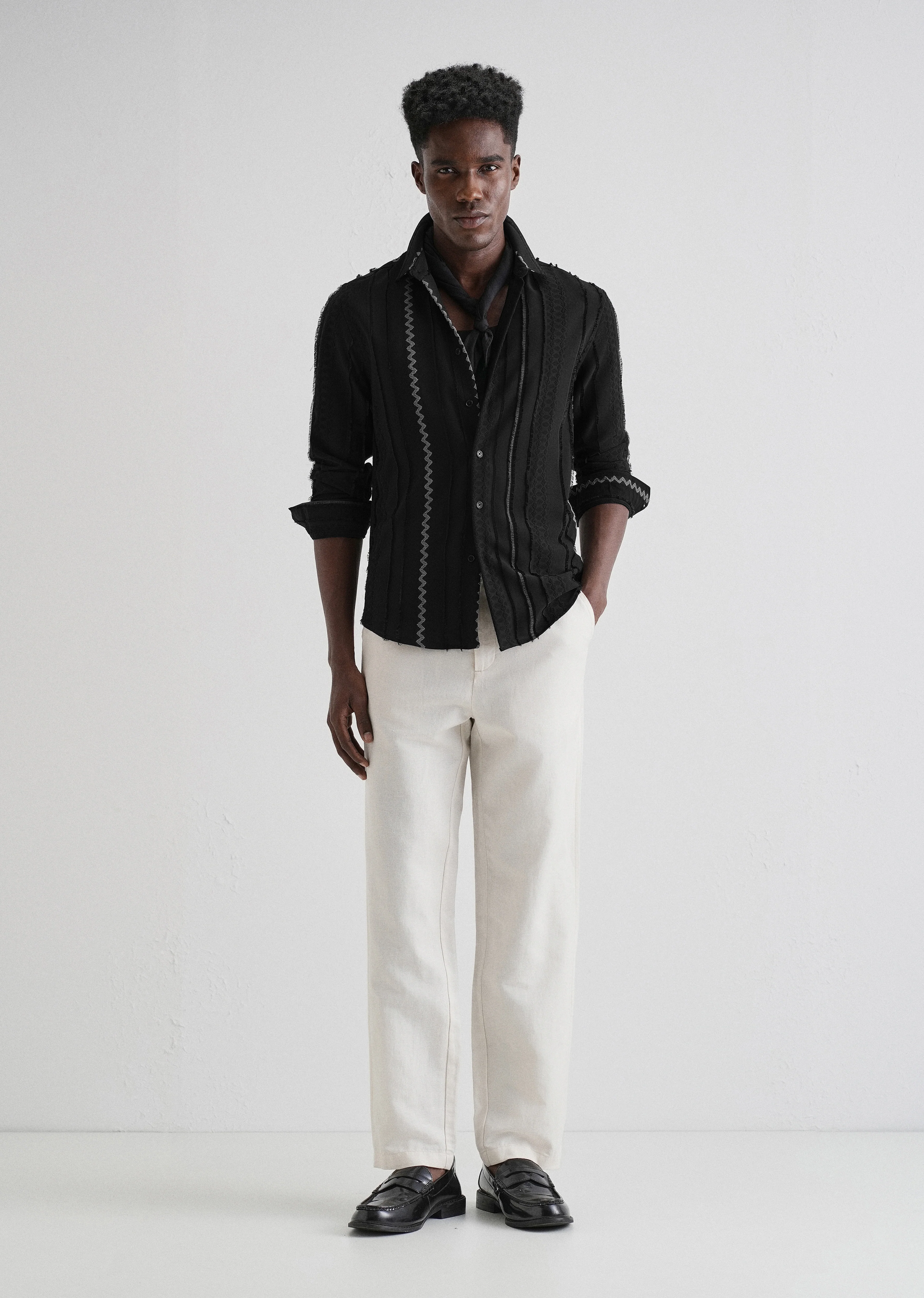 Sleek Black Vertical Chevron Striped Shirt - Image 6