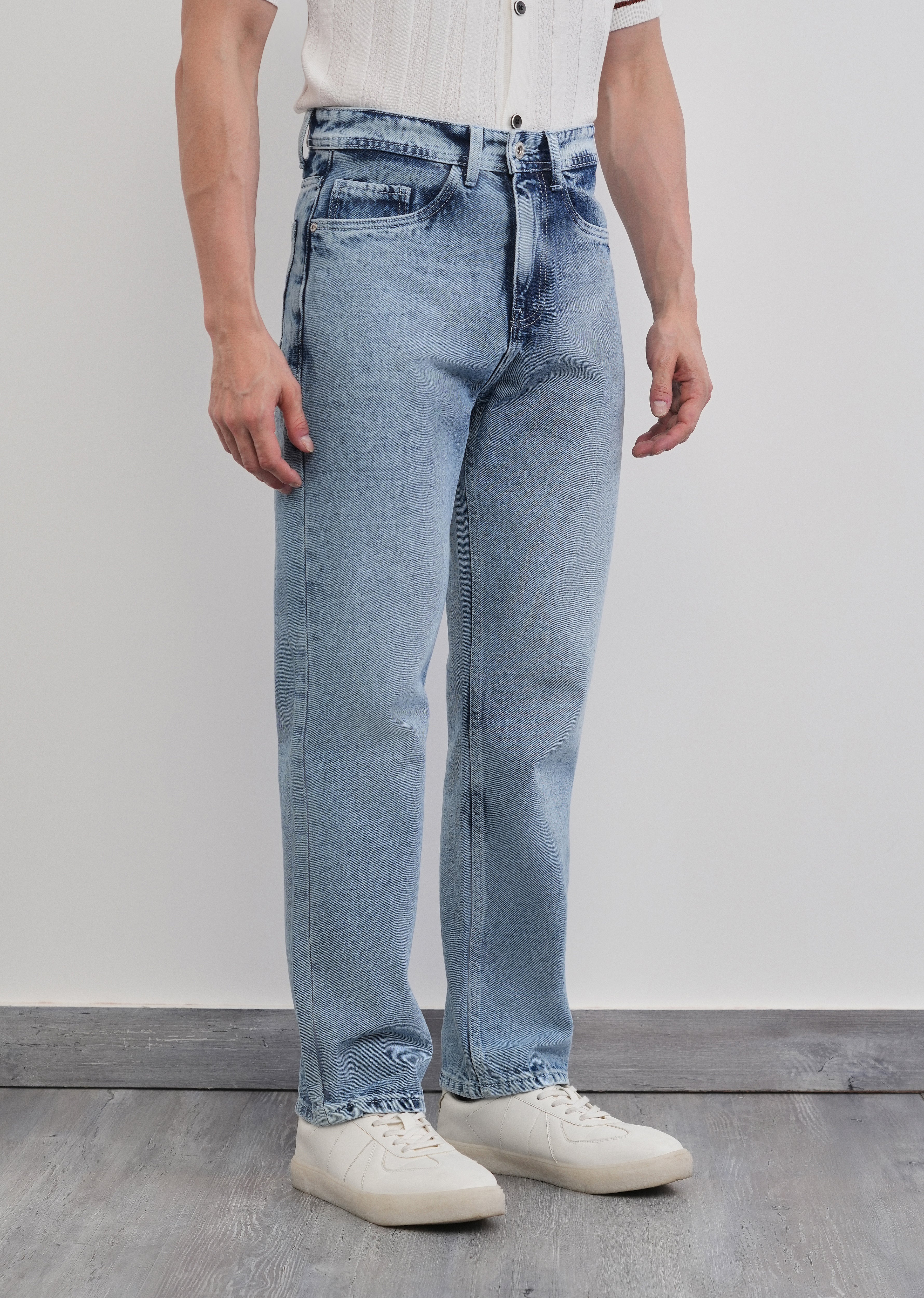Slim Straight Fit Light Wash Jeans - Image 4